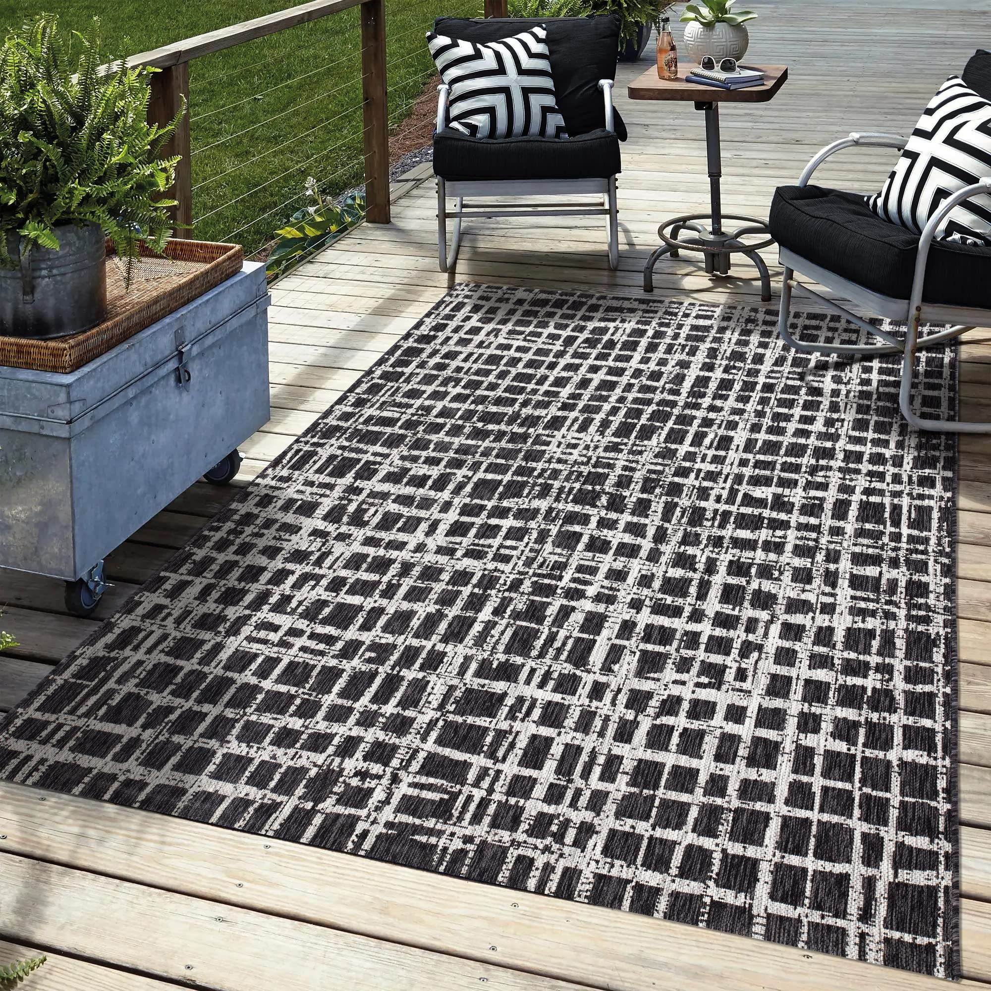 Keen Home Design 8x10 Washable Indoor Outdoor Rug - Non-Slip Waterproof Patio Rug for Garden, Deck, Porch, Balcony & Beach - Perfect for Outdoor Entertaining & Home Decor (7'9