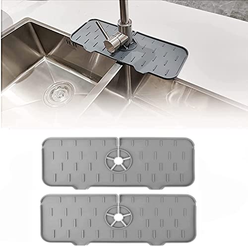 **Silicone Sink Splash Guard - 2 Pack Grey Kitchen & Bathroom Faucet Drip Catcher Tray - RV Accessories, Water Catcher Mat for Faucet Handle - Perfect for Preventing Countertop Mess in Home, Camper & RV**