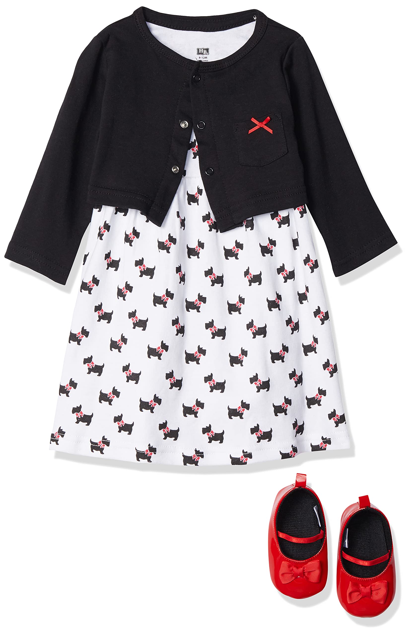 Hudson Baby Girls' Cotton Dress Set with Cardigan & Shoes for Outfits