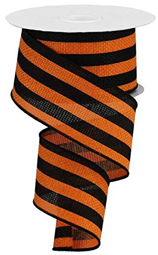 Orange & Black Vertical Stripe Wired Edge Ribbon - 2.5 Inch Wide x 10 Yards for Gift Wrapping, Bow Making, Party Decorations and DIY Crafts