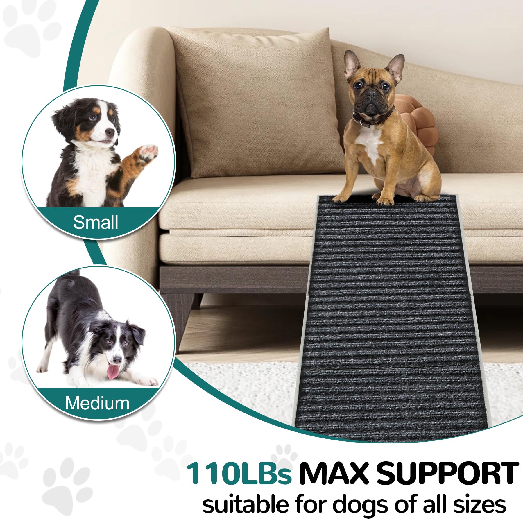 Foldable Indoor Dog & Cat Ramp for Small/Medium Pets - Adjustable Height Pet Stairs with Non-Slip Carpet - Perfect for Couches, Sofas, Beds & Chairs (Grey) - Ideal for Elderly Pets & Post-Surgery Recovery
