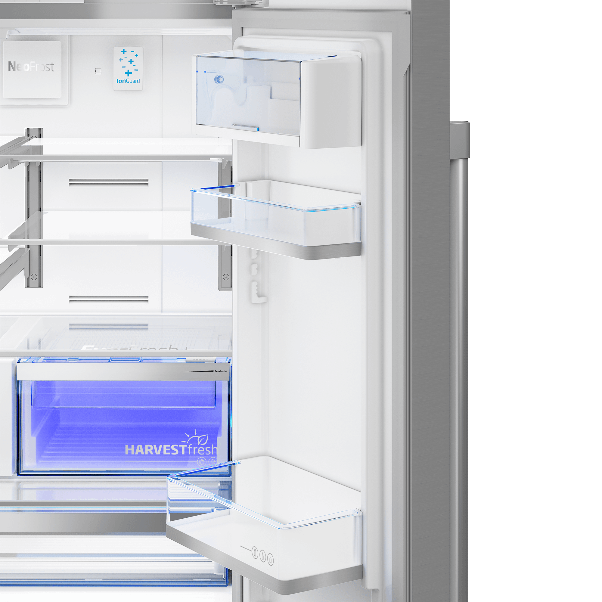 Beko BFFD3614ZSS 36 Inch French Door Refrigerator with HarvestFresh Technology - Energy Efficient Stainless Steel Smart Fridge for Modern Kitchens & Large Families