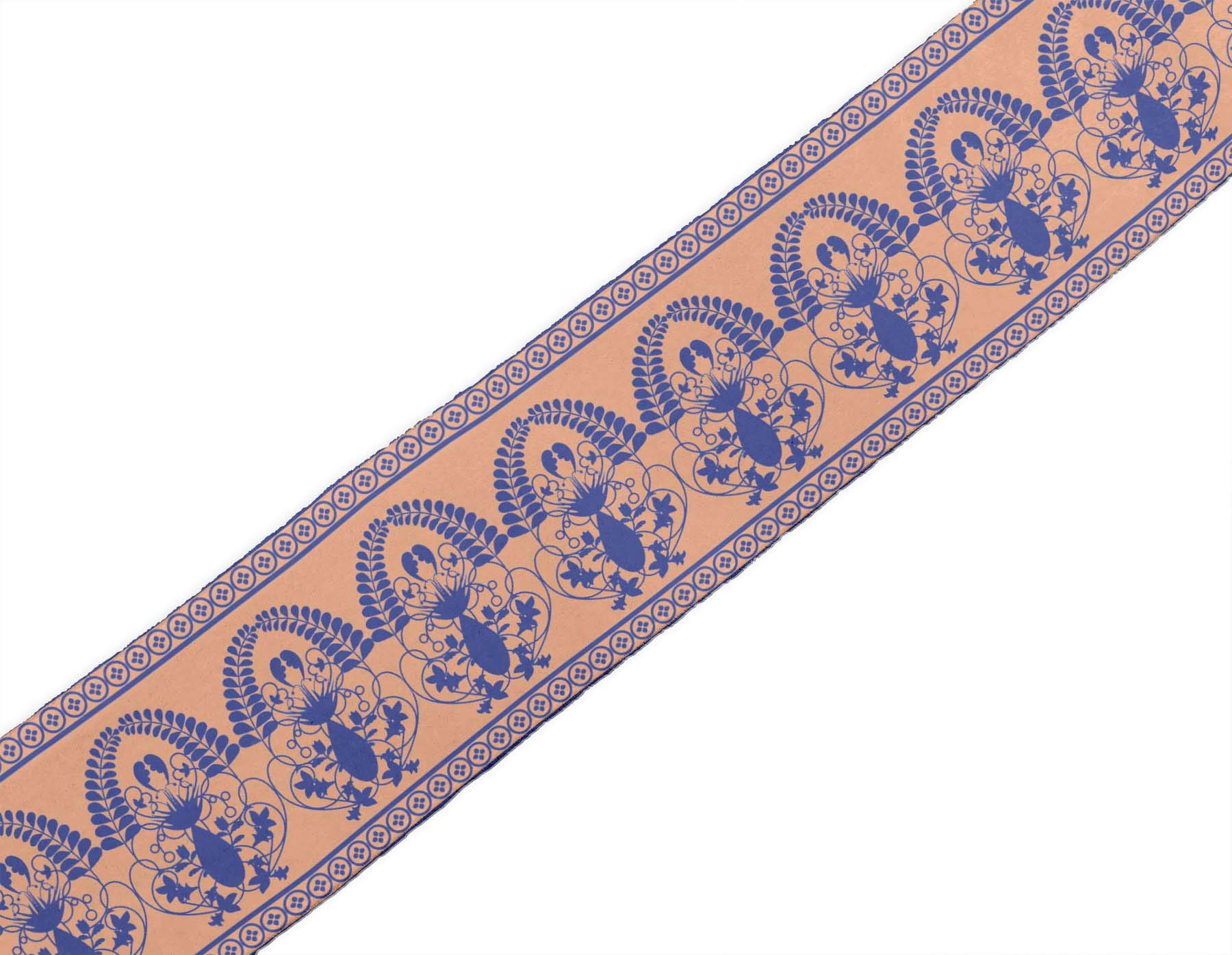 Indian Beautiful Art Orange Leaves & Floral Printed Ribbon Trim - 9 Yard Dupion Fabric Lace for Crafts, Sewing Accessories (3 Inches Wide) - Perfect for DIY Projects, Gift Wrapping, and Home Decor