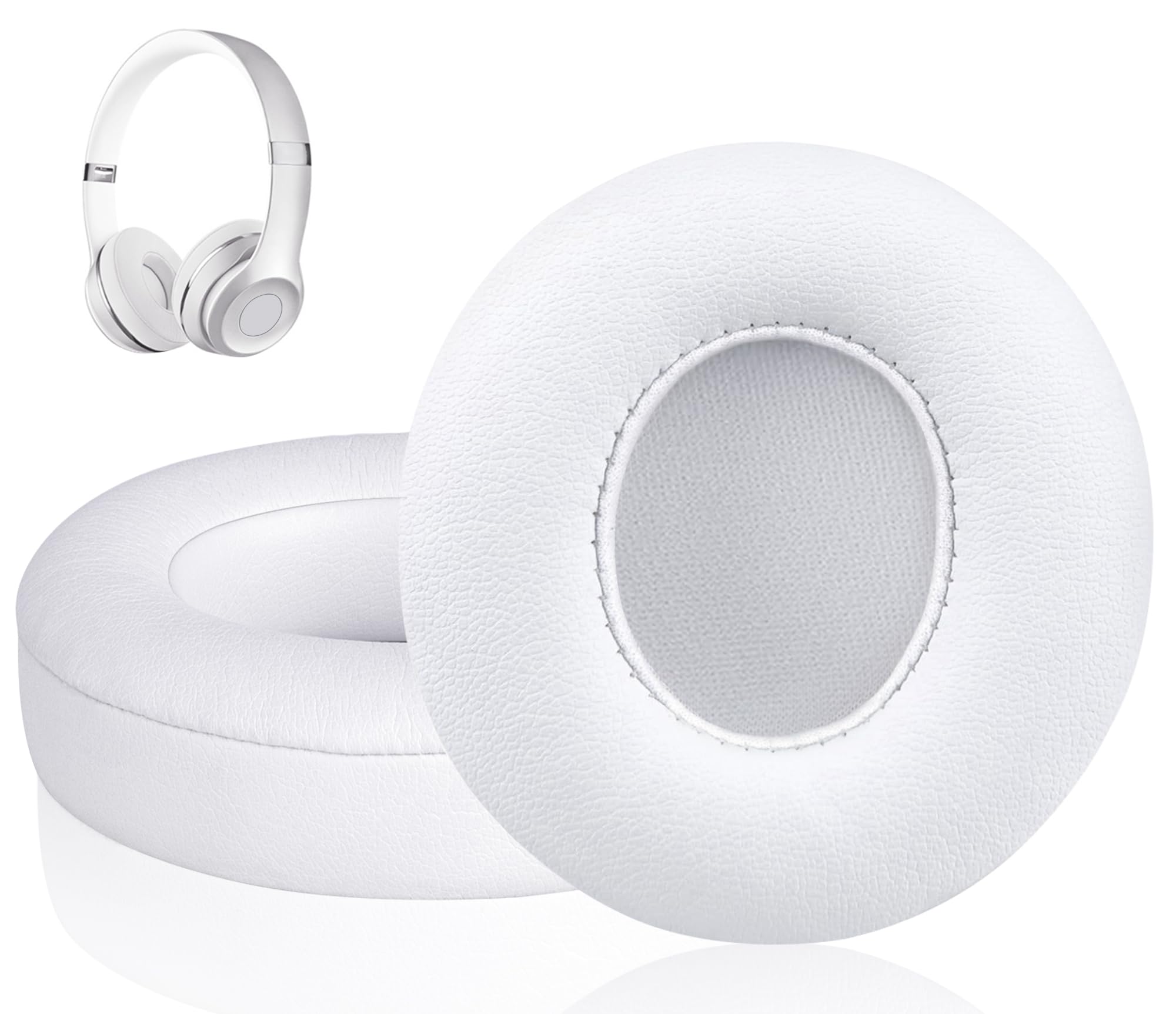 Premium Memory Foam Replacement Earpads for Beats Solo 2 & Solo 3 Headphones - Soft Comfortable Ear Cushions Cover (White) - Perfect for Gaming, Music & Travel Use