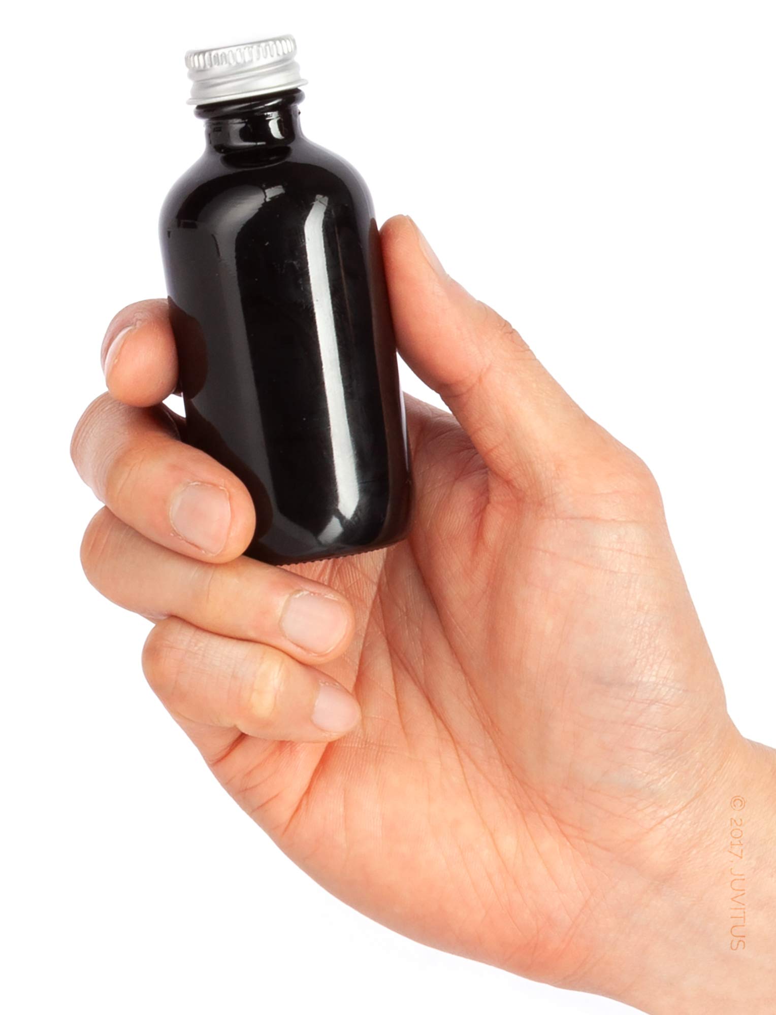 Premium 2 oz Black Glass Boston Round Bottles with Silver Metal Screw Caps & Funnel - 6 Pack Set for Essential Oils, Perfumes, DIY Beauty Products - Perfect for Home, Salon & Travel Use