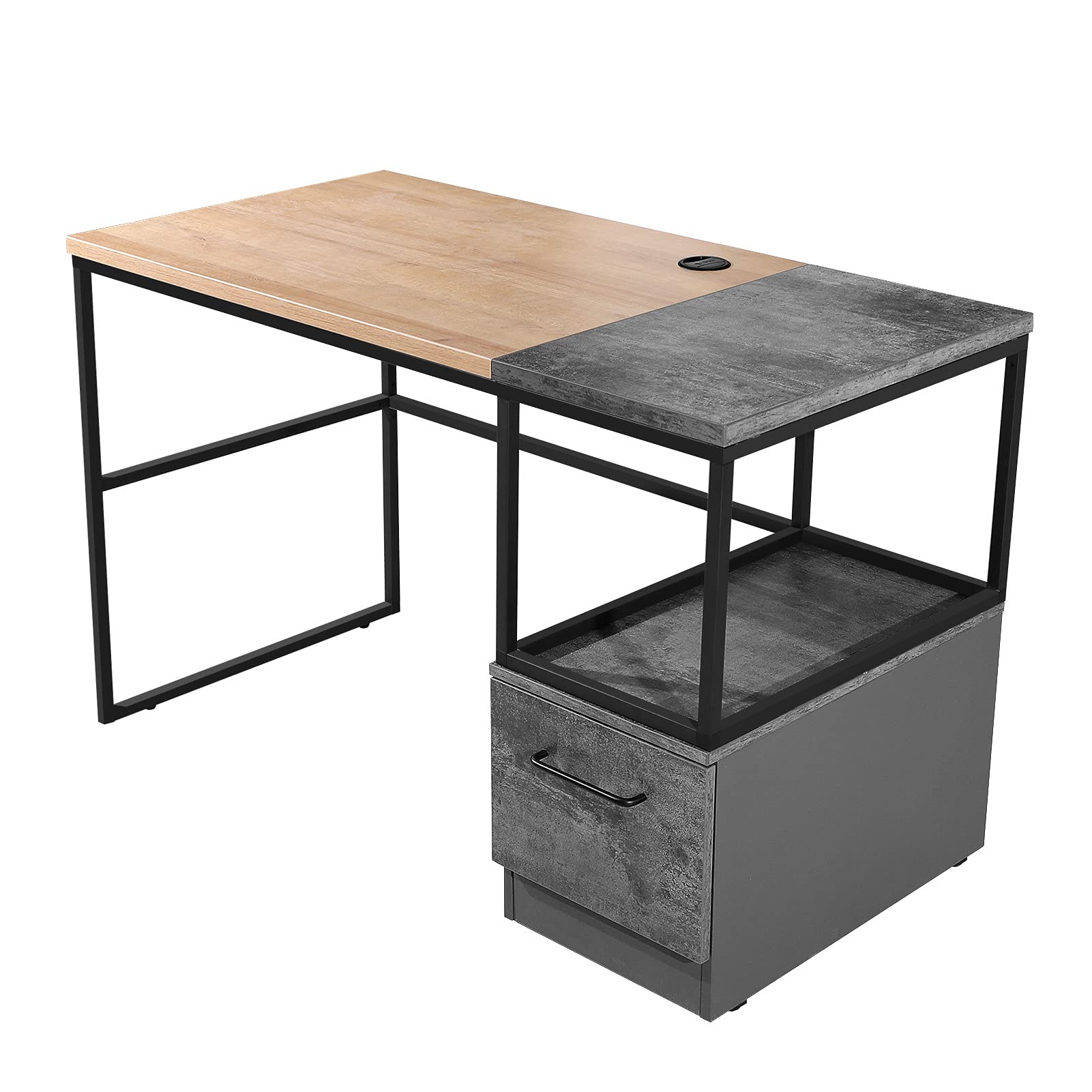 HAWEE 48 Inch Home Office Desk with Drawers & Storage Shelf - American Walnut Writing Table for Laptop, Computer & Printer | Perfect for Study, Work & Small Space Home Office Setup