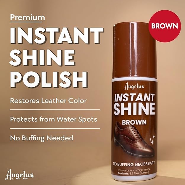 Angelus Liquid Shoe Polish - Instant Shine for Leather Shoes, Boots & Jackets | Premium Brown Leather Care | Perfect for Dress Shoes, Work Boots & Leather Accessories | Quick & Easy Application for Professional Look