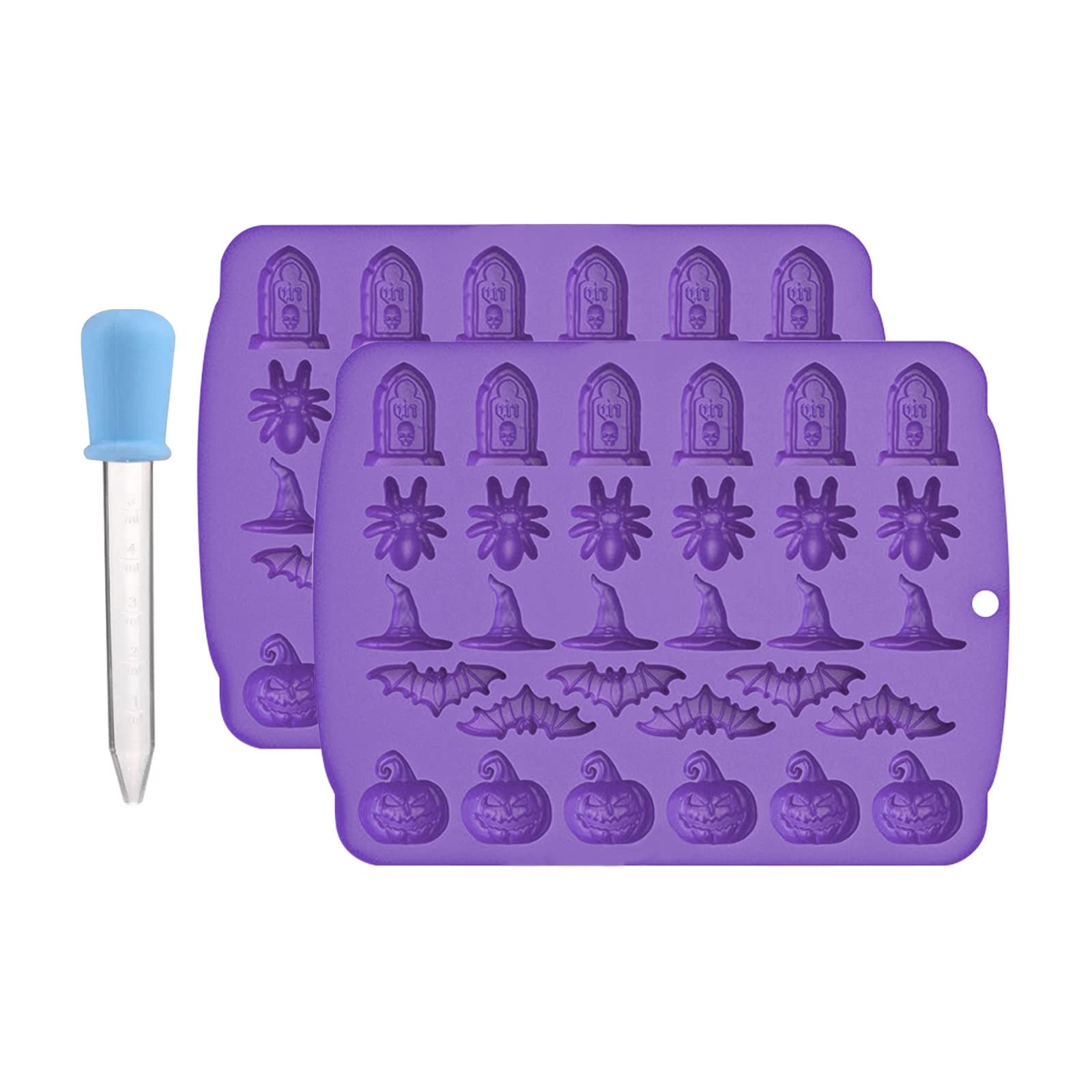 Premium 2-Pack Silicone Gummy Candy Molds with Dropper - Non-Stick Food Grade Chocolate & Jelly Molds for Homemade Candies, Ice Cubes, Dog Treats (Purple) - Perfect for Birthday Parties, Baking DIY & Pet Snacks