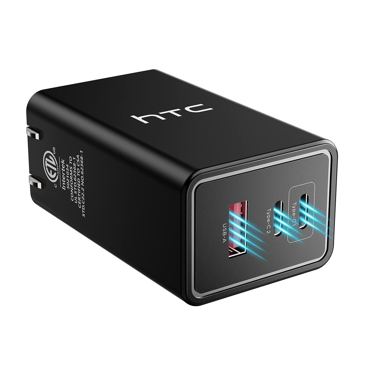 65W GaN Fast USB-C Wall Charger with PowerIQ 3.0 - 3-Port Foldable Type-C Charger for MacBook, iPad Pro, iPhone, Galaxy - Fast Charging Block for Home, Office & Travel (Black)