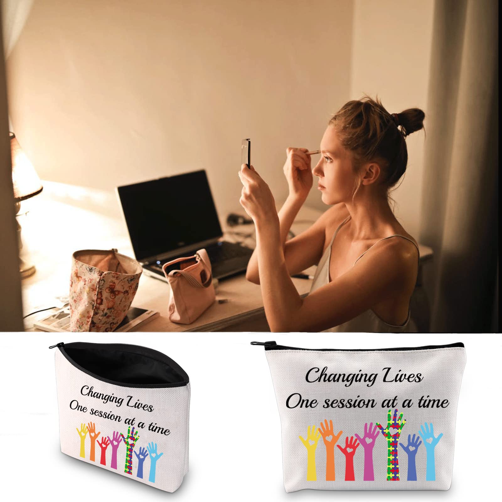 ABA Therapist Gift Makeup Bag - Inspirational 'Changing Lives One Session at a Time' Cosmetic Pouch for ABA Therapy Professionals | Perfect for Work, Travel & Daily Essentials