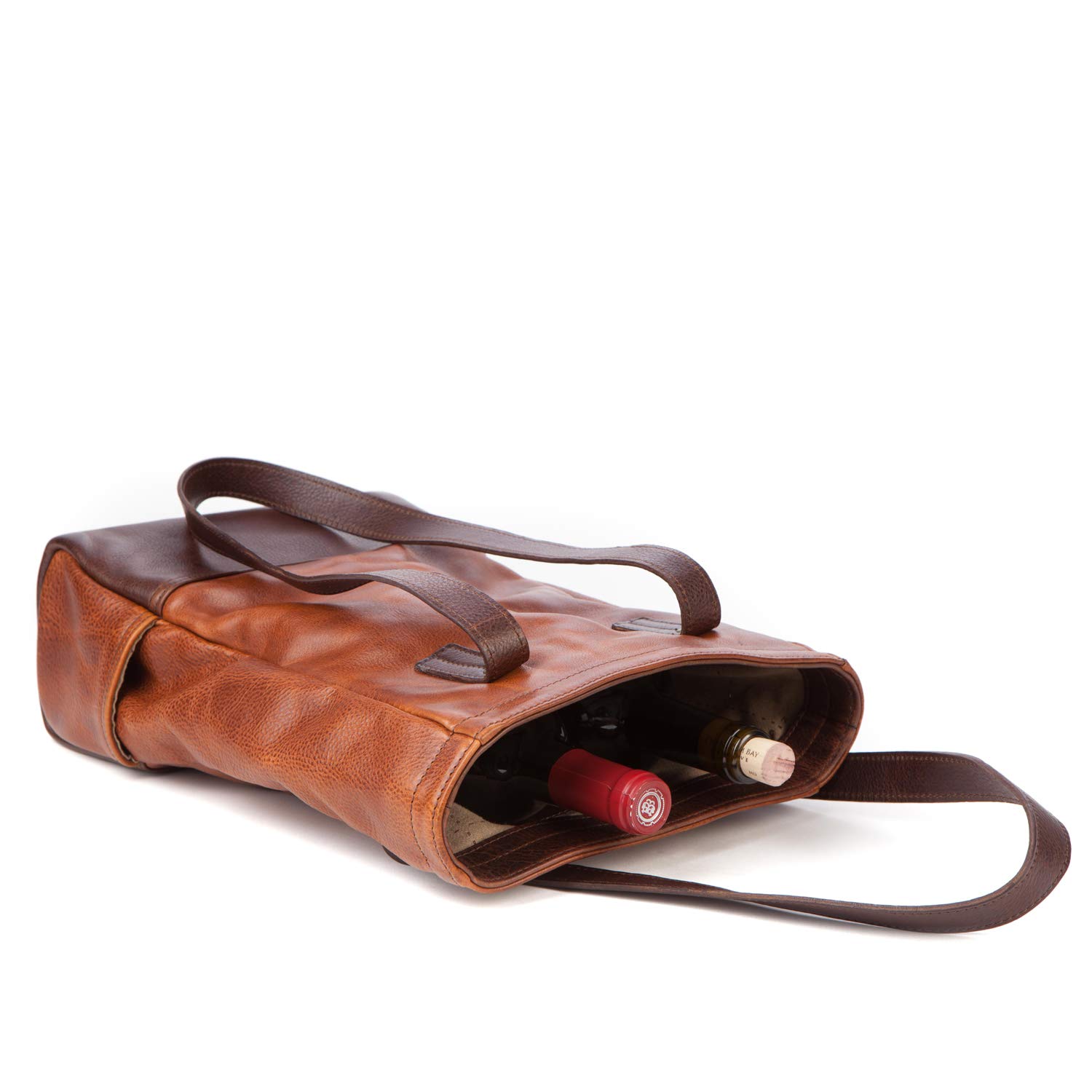 Moore & Giles Premium Leather Petty Bottle Tote Bag - Titan Milled Honey Color | Stylish & Durable Wine Carrier for Picnics, Parties & Gifts