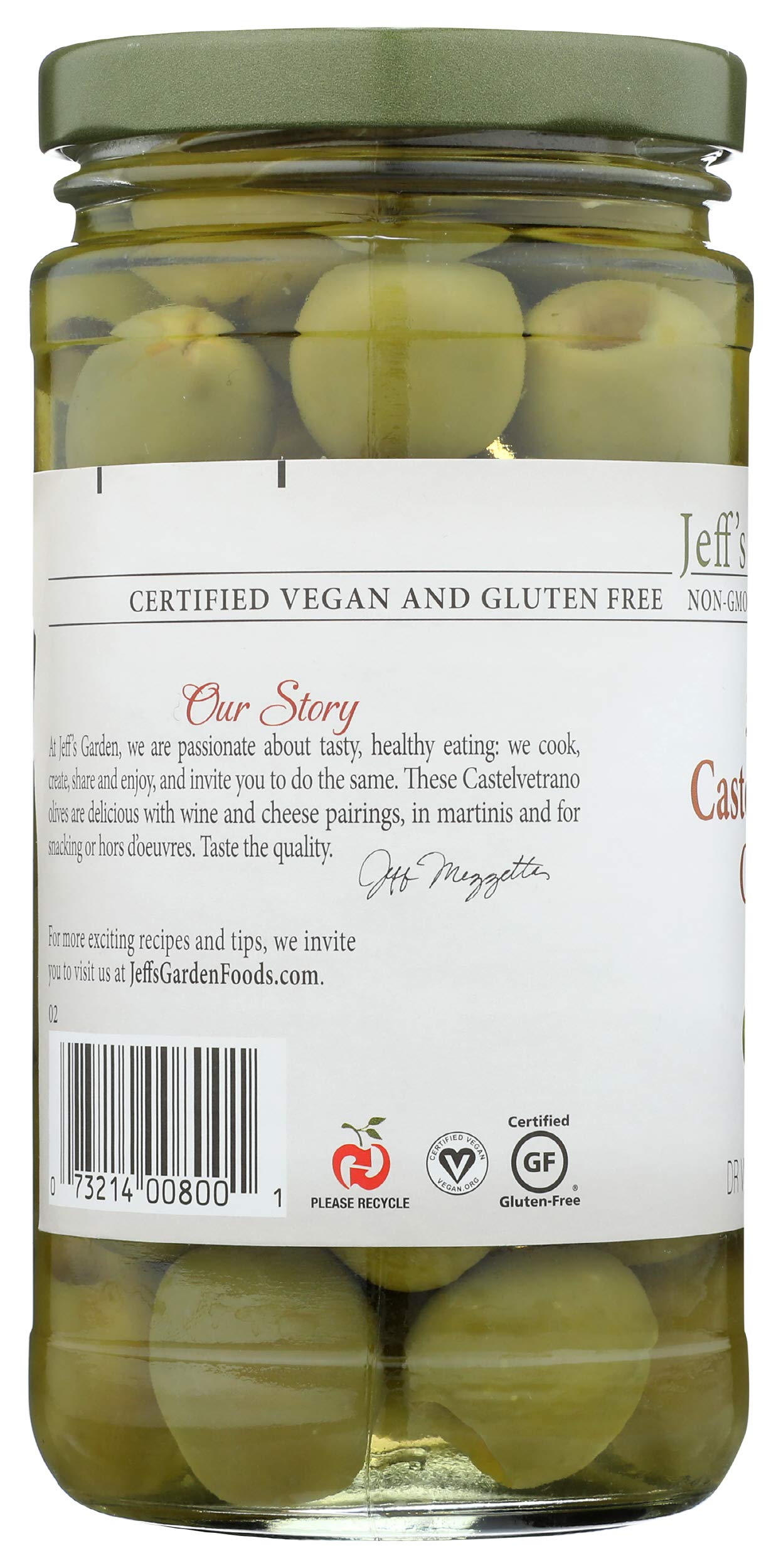 Jeffs Naturals Pitted Castelvetrano Olives, 5.5 oz (156g) - Premium Italian Green Olives for Salads, Charcuterie Boards & Mediterranean Recipes