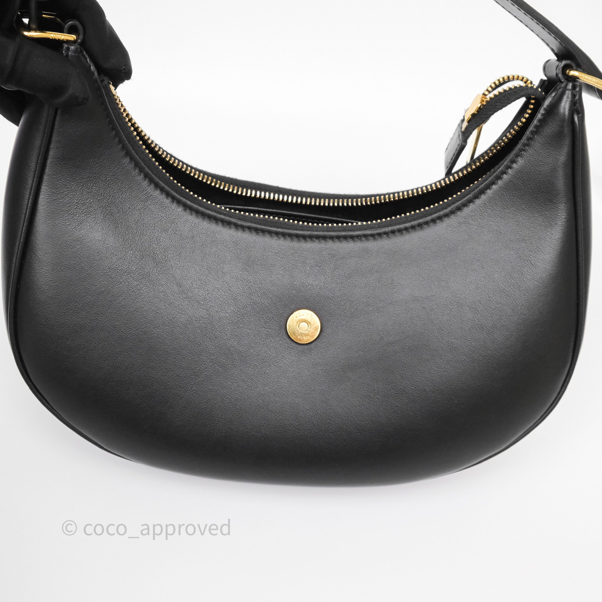 Celine Medium Ava Triomphe Bag in Black Smooth Calfskin Leather - Perfect for Work, Travel & Everyday Luxury