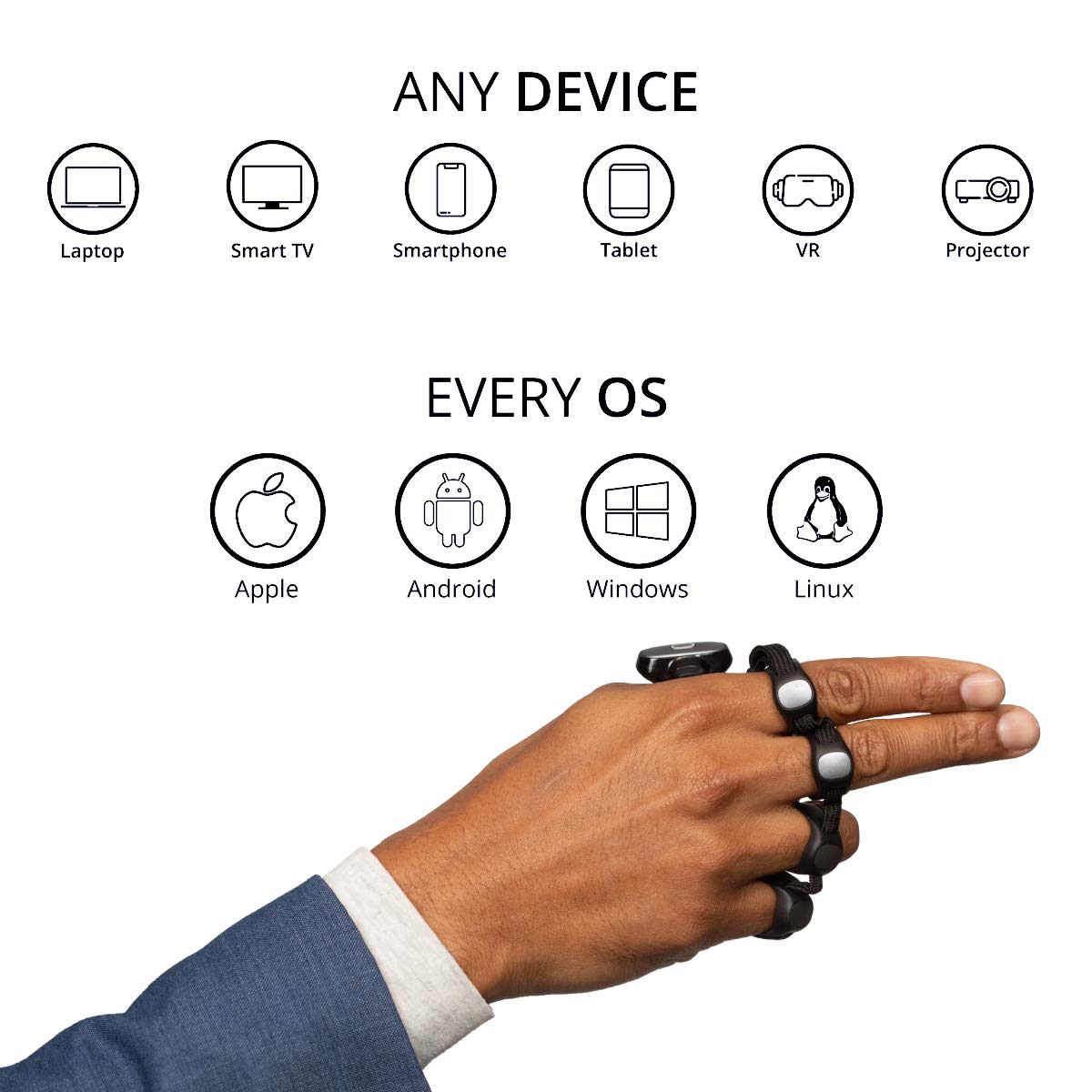 Tap Strap 2 Bluetooth Wearable Keyboard - Large Size for iPad, iPhone & Mac | Hands-Free Typing for Coding, Gaming & Mobile Productivity