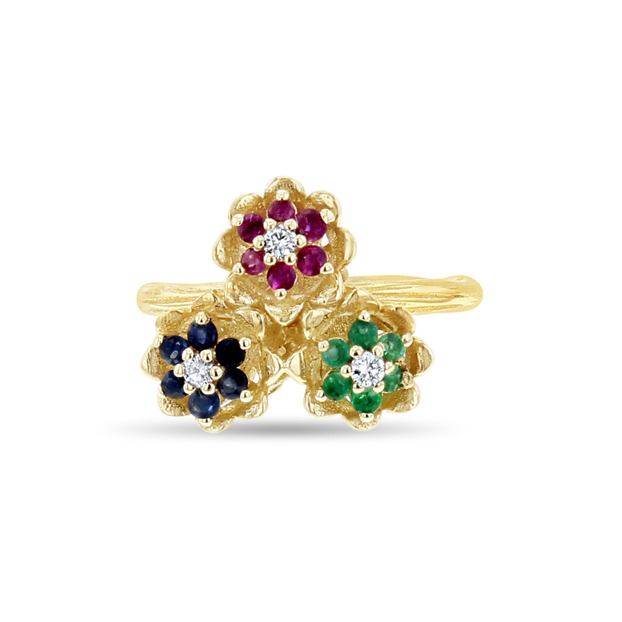 14k Yellow Gold Sapphire, Emerald & Ruby Tulip Flower Ring for Women | Elegant Floral Jewelry for Weddings, Anniversaries & Special Occasions