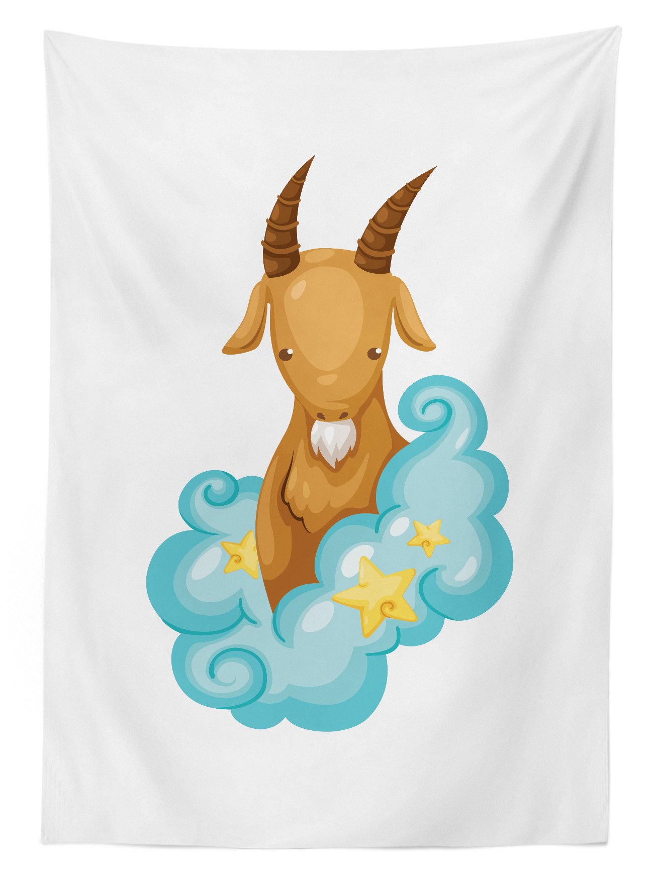 Ambesonne Zodiac Capricorn Outdoor Tablecloth - Astrology Themed Cartoon Goat with Horns in Clouds - Washable Picnic Table Cover 58x120 Inches - Pale Brown Blue Yellow for Garden Party, BBQ, Camping & Outdoor Dining