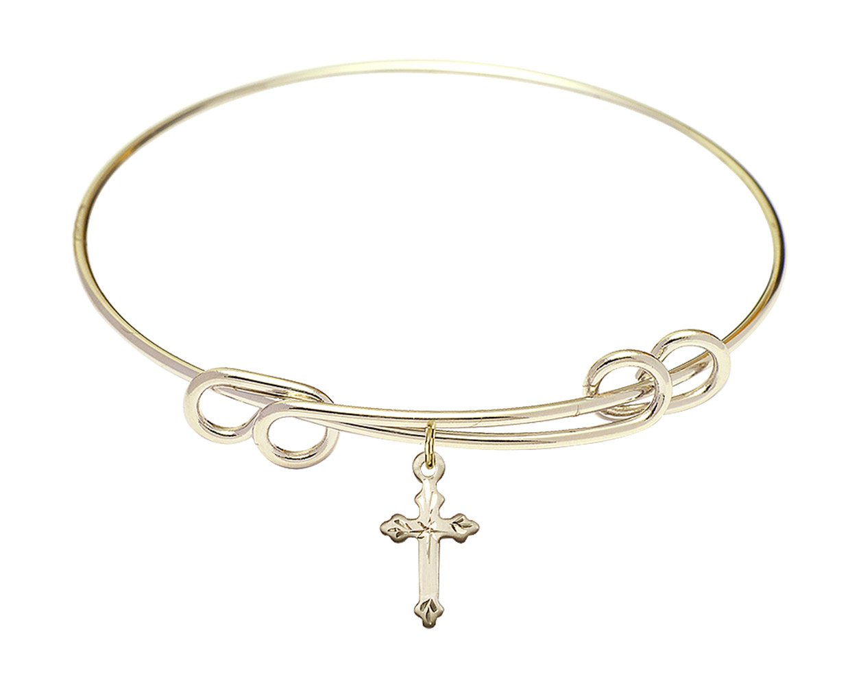 Gold-Filled Round Double Loop Bangle Bracelet with Cross Charm - Elegant Jewelry for Women, Perfect for Gifts, Parties & Everyday Wear