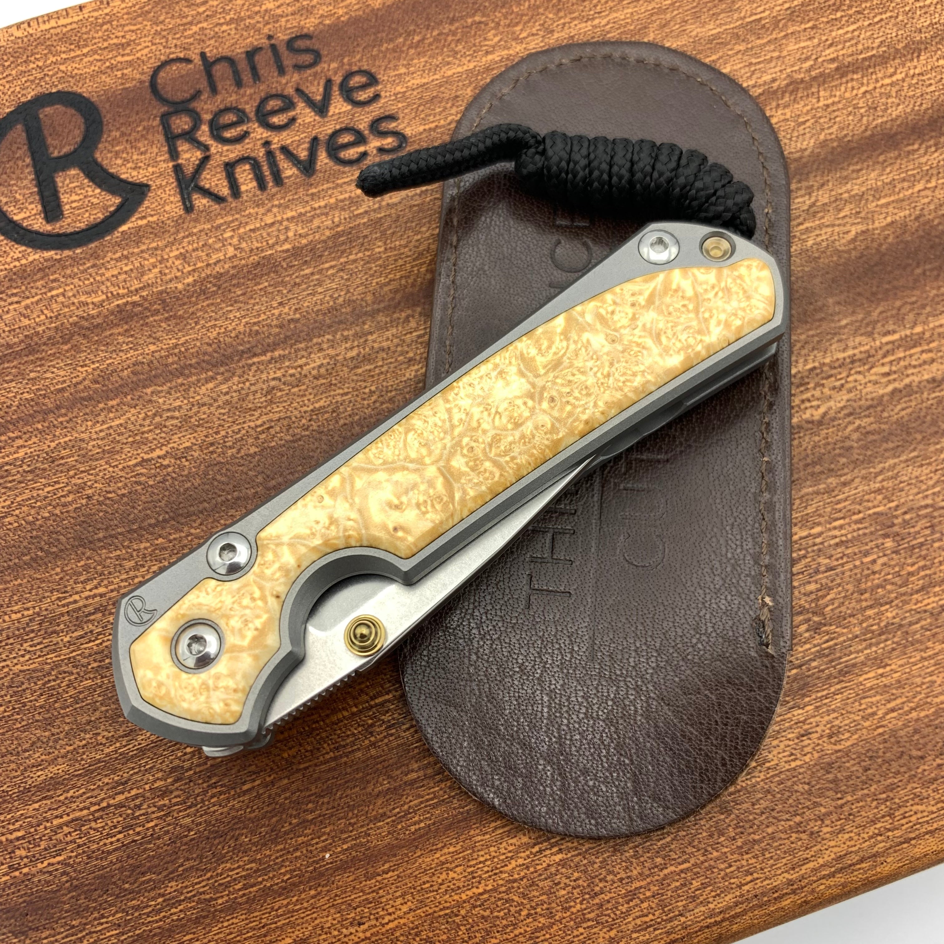 Chris Reeve Small Sebenza 31 Folding Knife - Drop Point Blade, Box Elder Wood Inlay, Matte Titanium Handles | EDC, Outdoor Survival, Camping & Hunting Gear