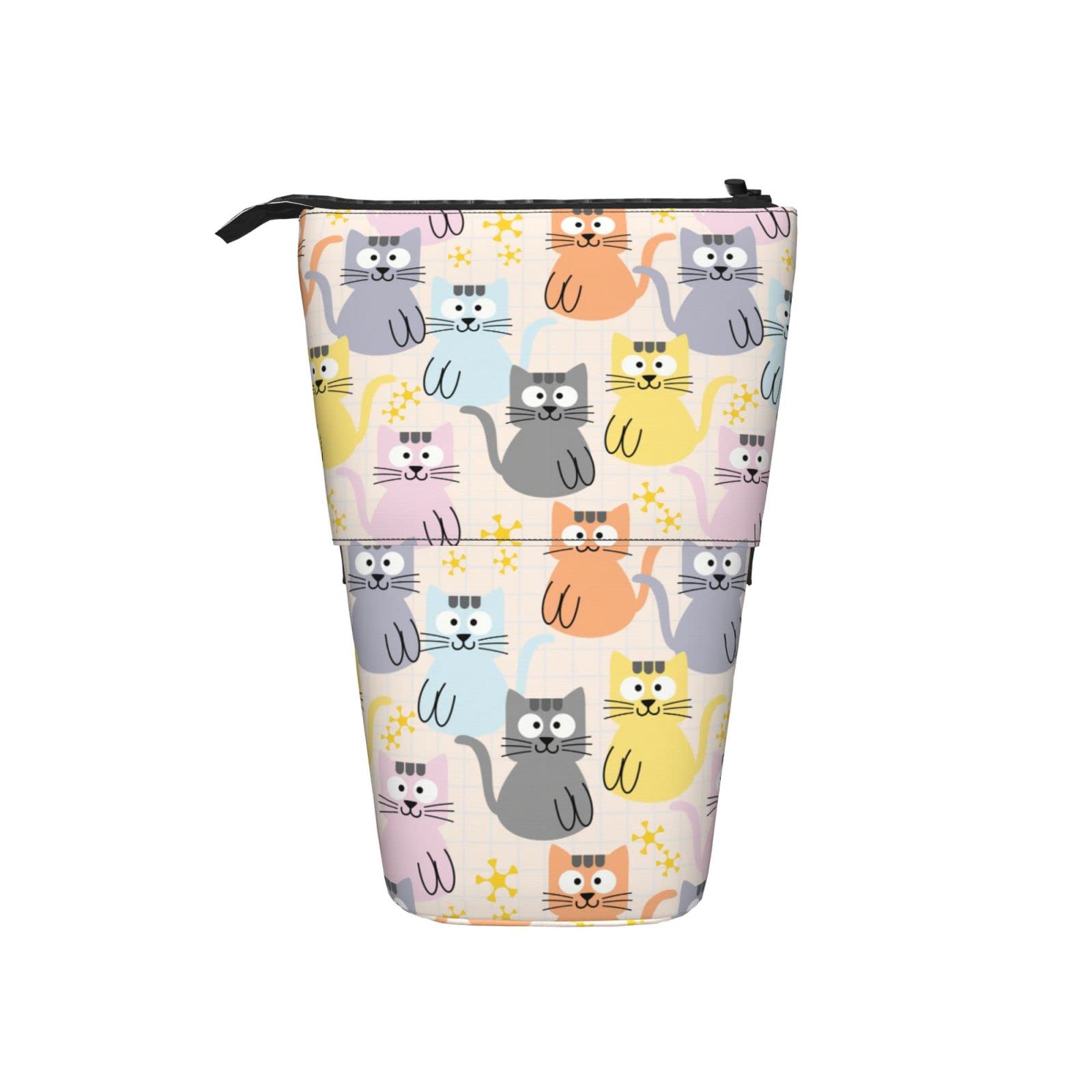 Expandable Cat Pattern Pencil Case - Pop Up Standing Pen Holder & Makeup Pouch for Women & Men | Perfect for Office, School, Travel & Cosmetic Storage (Cute Cat Design)