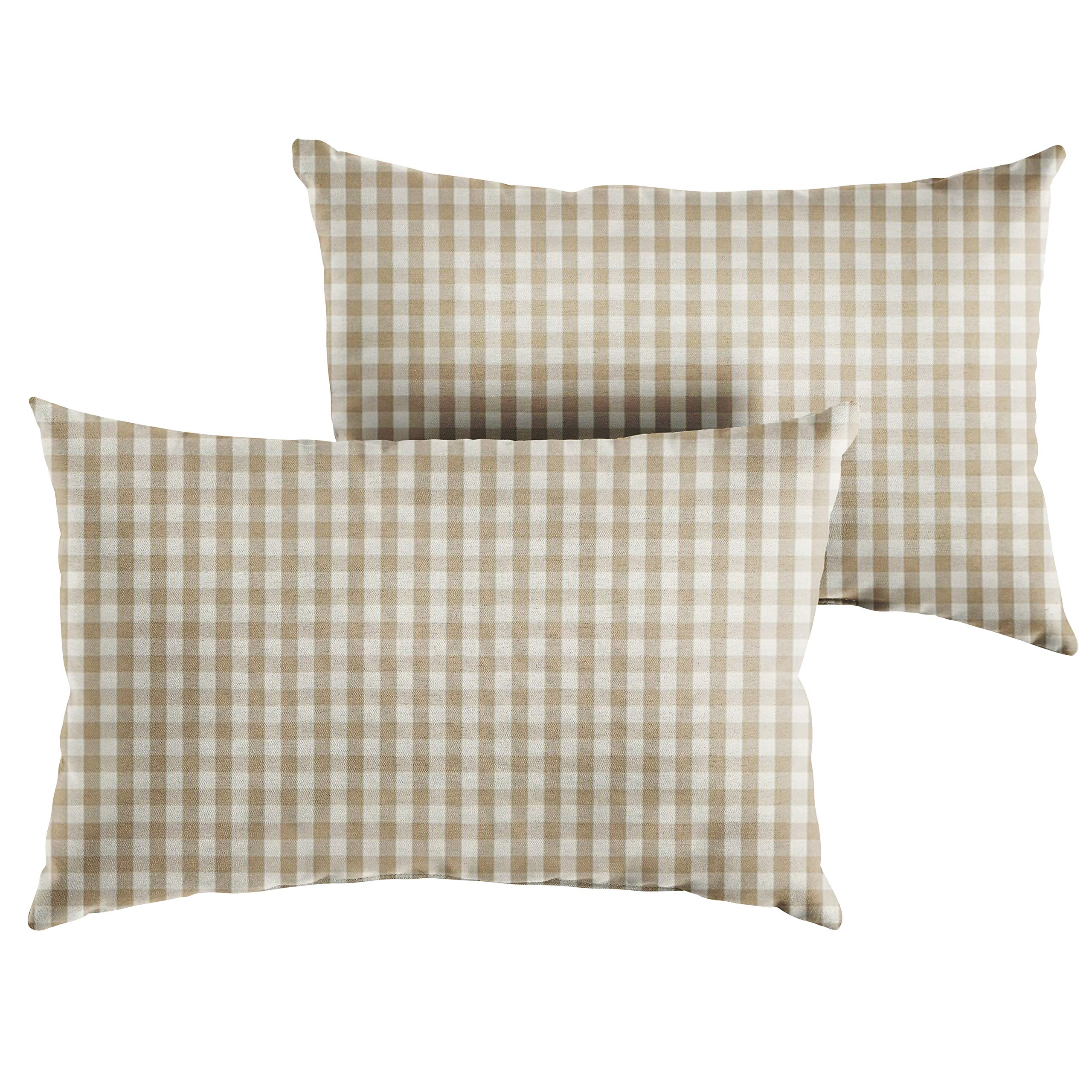 Sorra Home Lumbar Pillows Set of 2 - Tan & White Plaid for Sofa & Bed Support