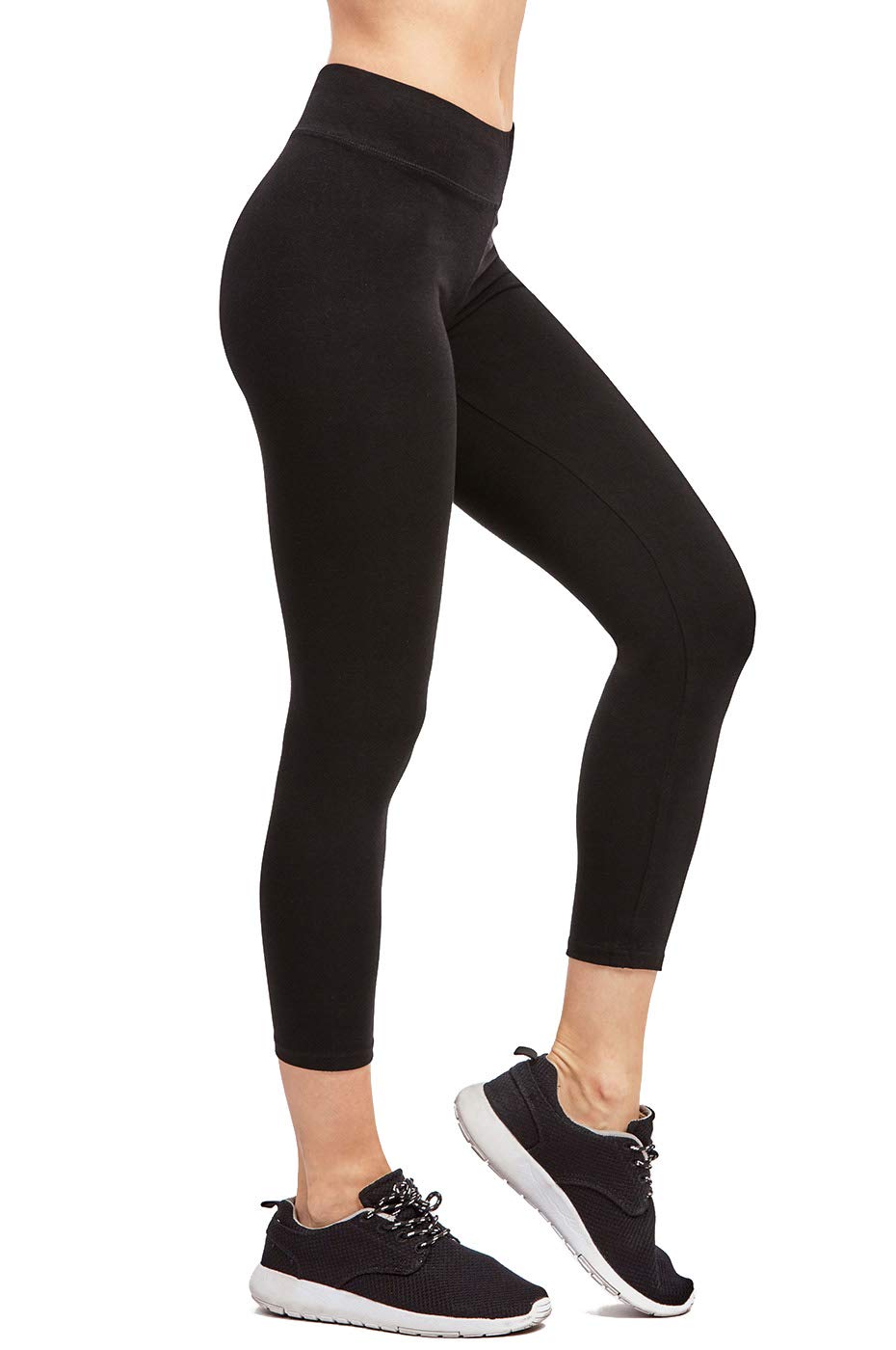 Women's High Waist Cotton Yoga Pants - Tummy Control Soft Capri Leggings for Workout & Lounge (Black, Large) | Perfect for Yoga, Gym & Casual Wear