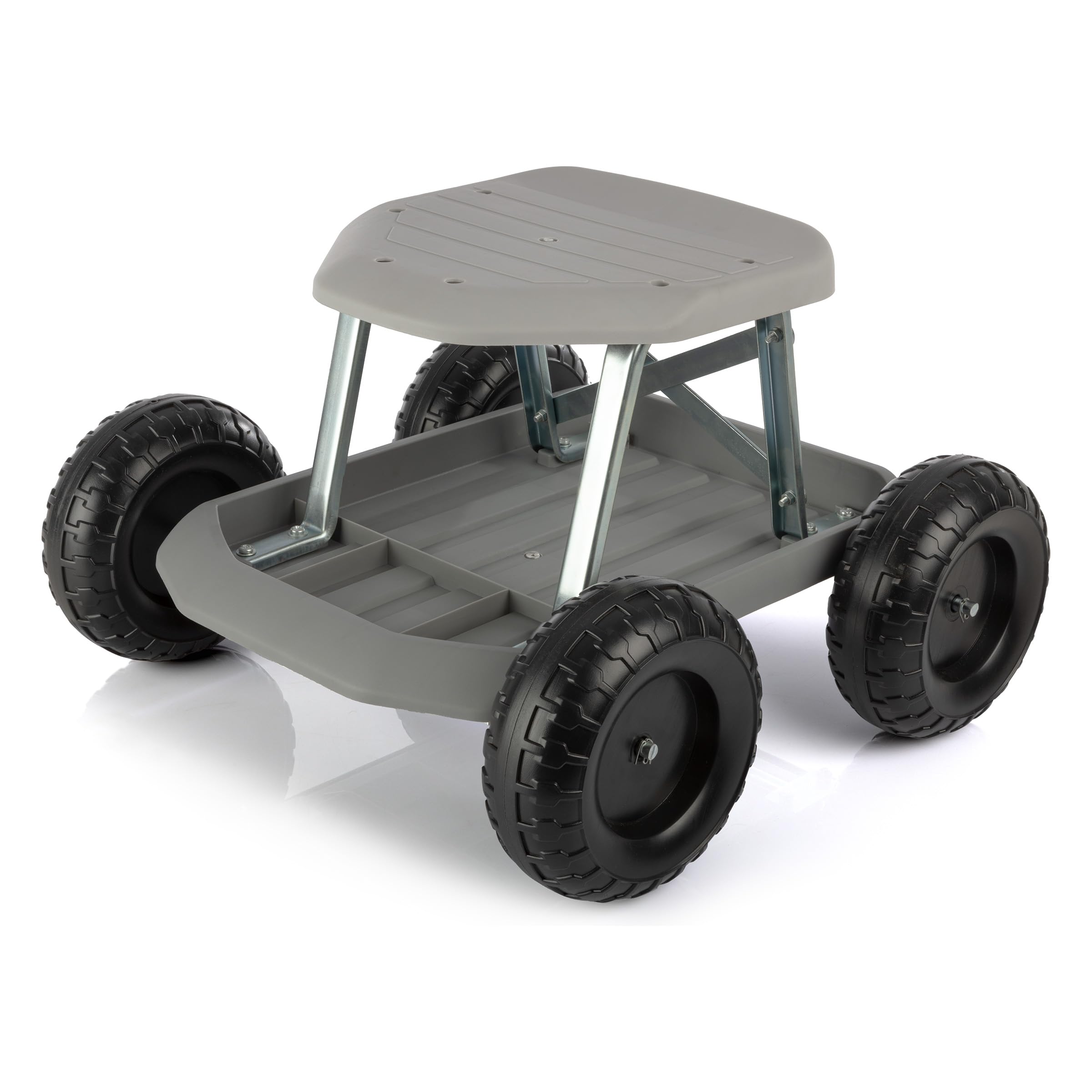 **Pure Garden Rolling Gardening Stool with Wheels & Storage Tool Tray - Foldable Garden Seat Cart for Outdoor Planting, Weeding & Yard Work - Durable Gray Garden Scooter for Seniors & Gardeners**