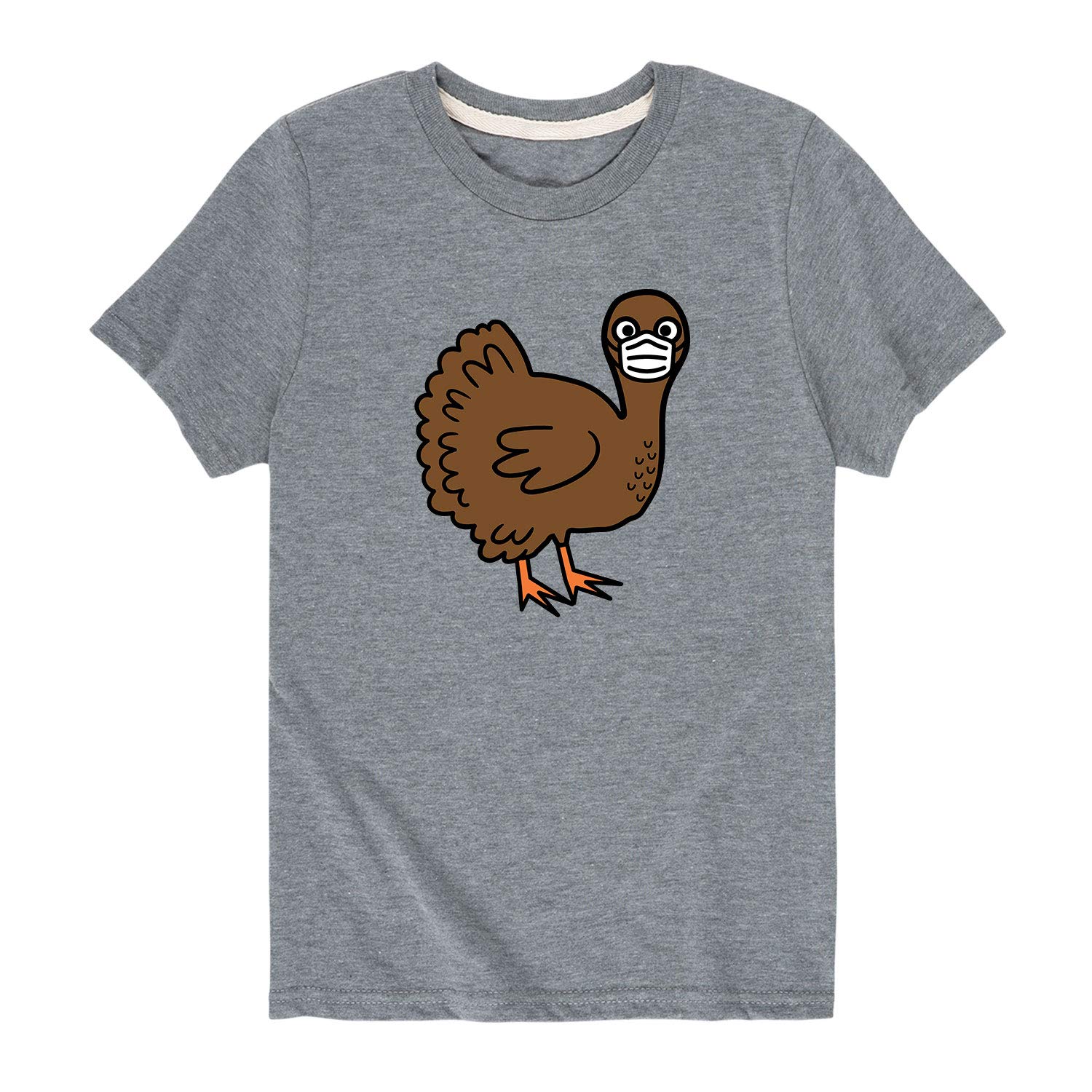 Turkey Wearing Mask Graphic Youth Short Sleeve T-Shirt - Funny Animal Print Tee for Casual Wear & Social Distancing Humor