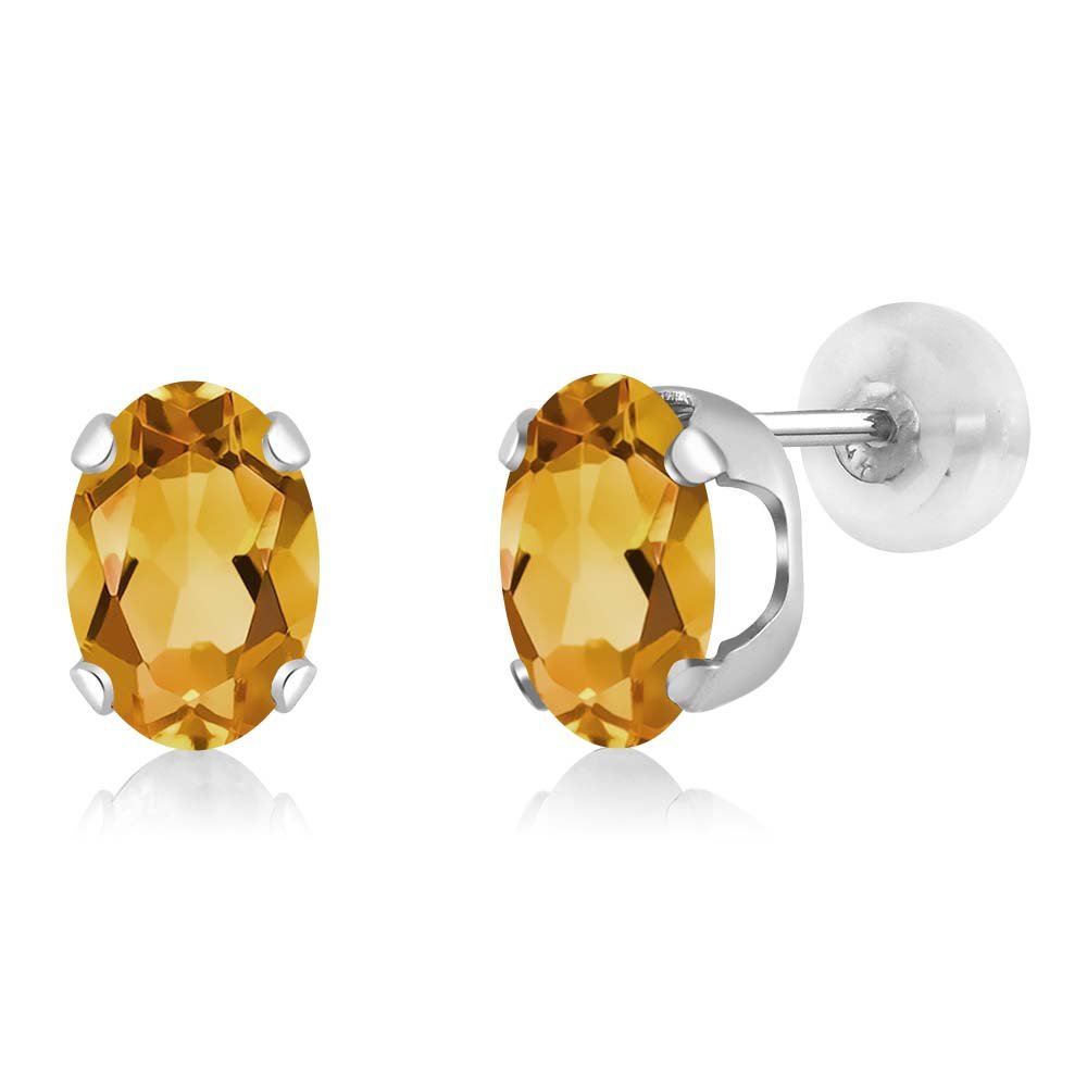 1.20 Ct Oval 7x5mm Natural Yellow Citrine Stud Earrings in 14K White Gold for Women & Men | Gem Stone King | Perfect for Weddings, Anniversaries & Gift Giving
