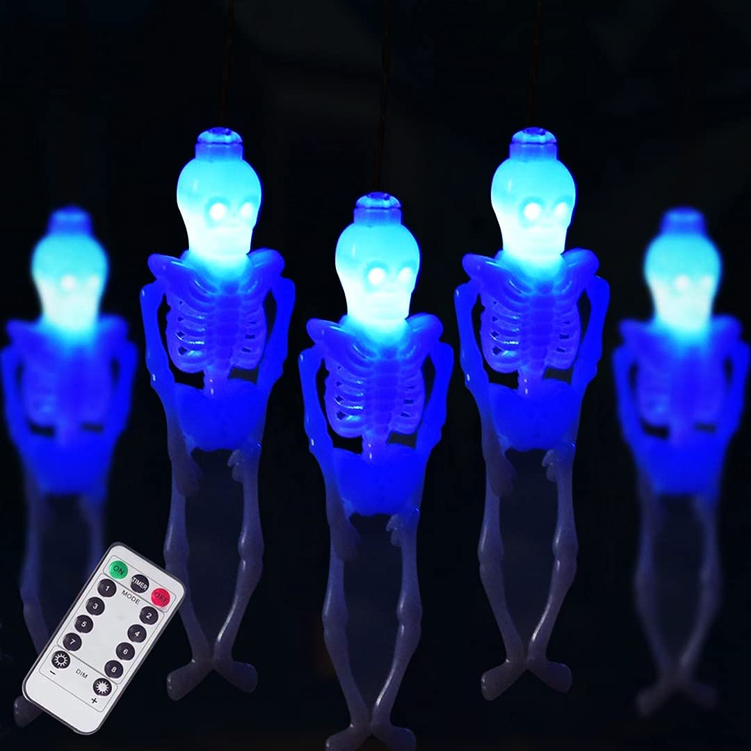 Halloween Skeleton Skull String Lights - 9.8ft 15LED Battery Operated with 8 Lighting Modes | Indoor Outdoor Decor for Home, Party, Yard, Porch | Spooky Halloween Atmosphere Creation