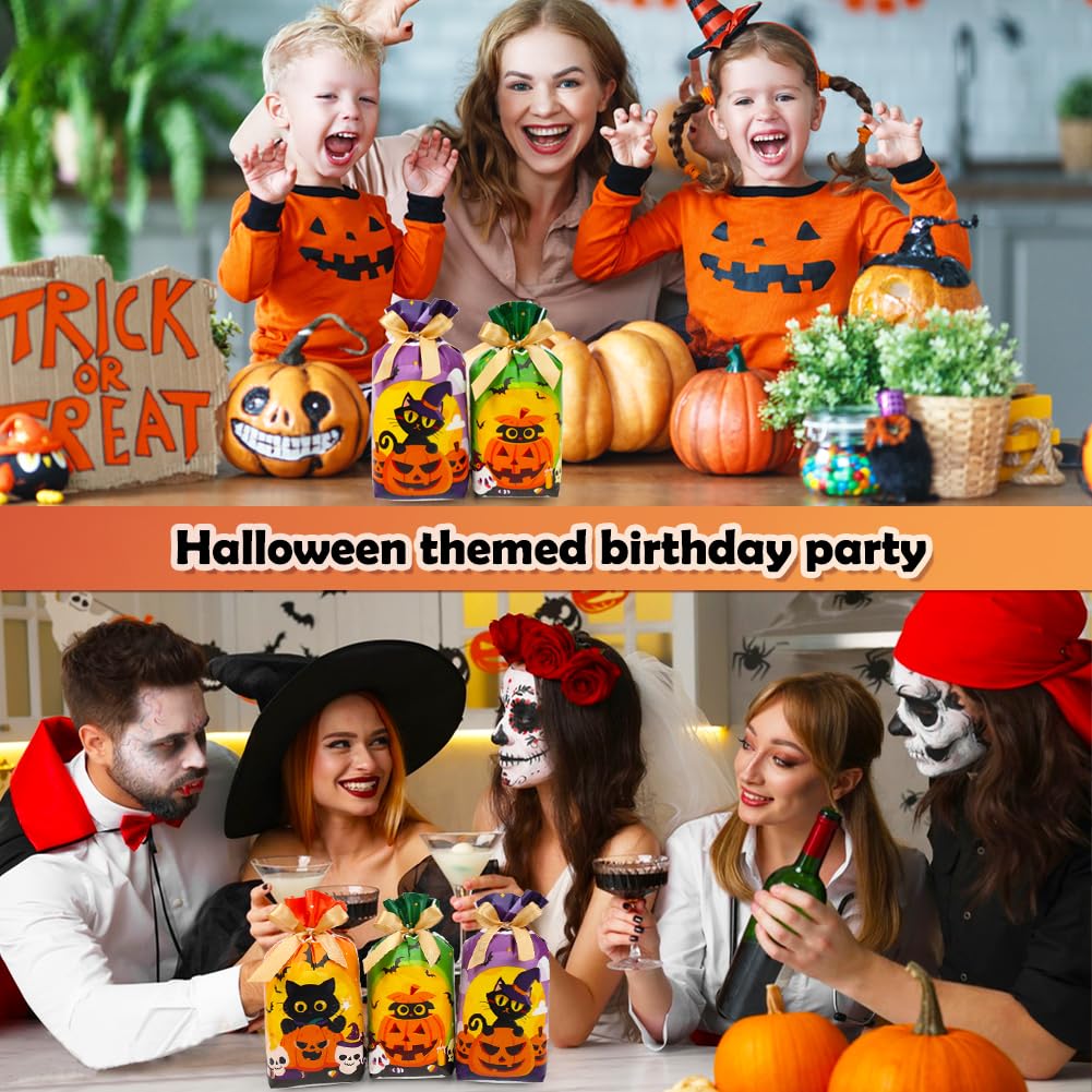 50pcs Halloween Treat Bags - 5.8x9x2.4 Inch Drawstring Candy Bags for Trick or Treat, Party Favors, Classroom Rewards & Goodie Gifts - Bulk Small Gift Bags for Halloween Parties & School Events