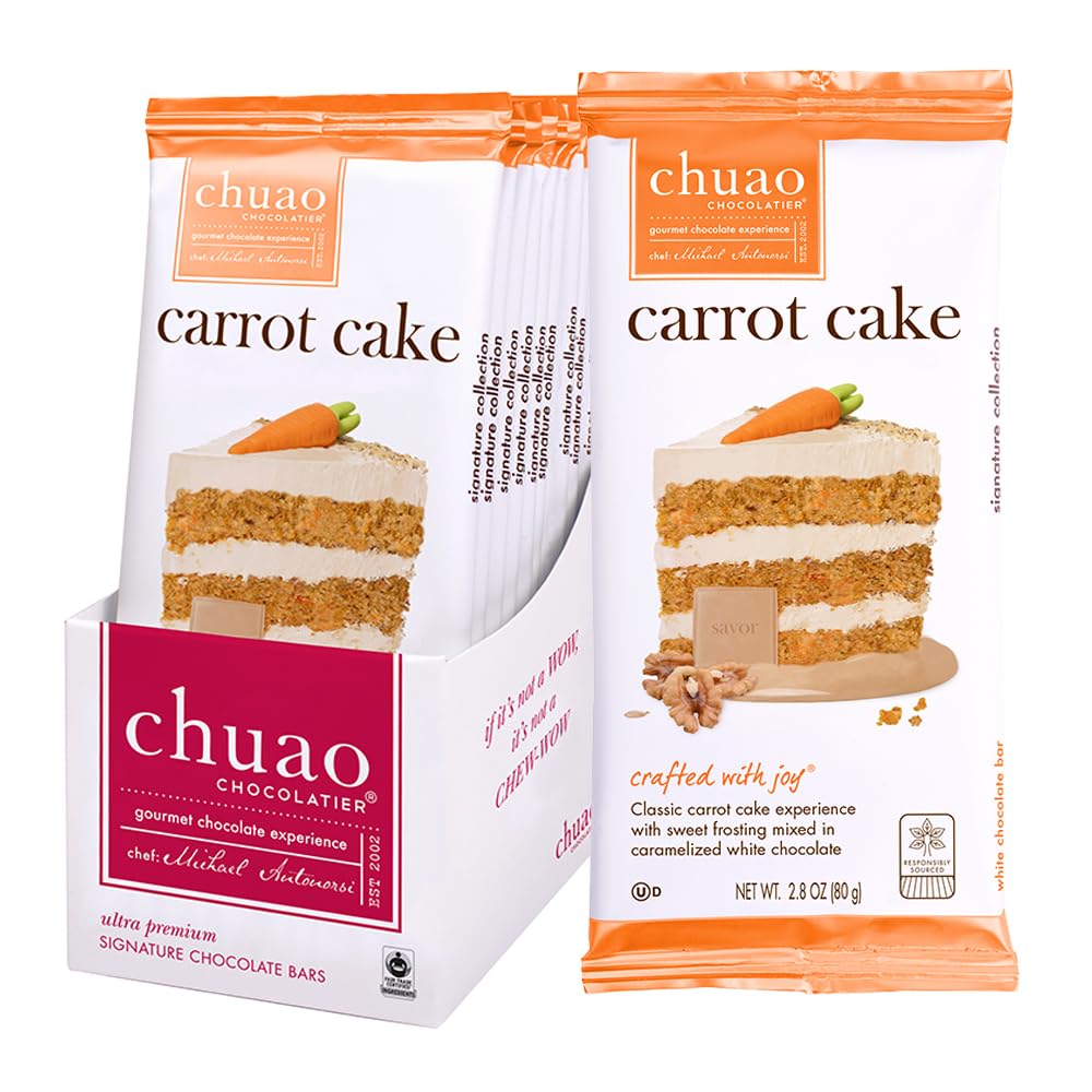 Chuao Chocolatier Carrot Cake White Chocolate Bars - Gourmet Artisan European Chocolate with Caramel, No Preservatives | 12 Pack | Perfect for Easter Baskets, Christmas Gifts, Valentine's Day, Birthdays & Care Packages | Delicious Gift for Women & Men, Chocolate Lovers & Special Occasions