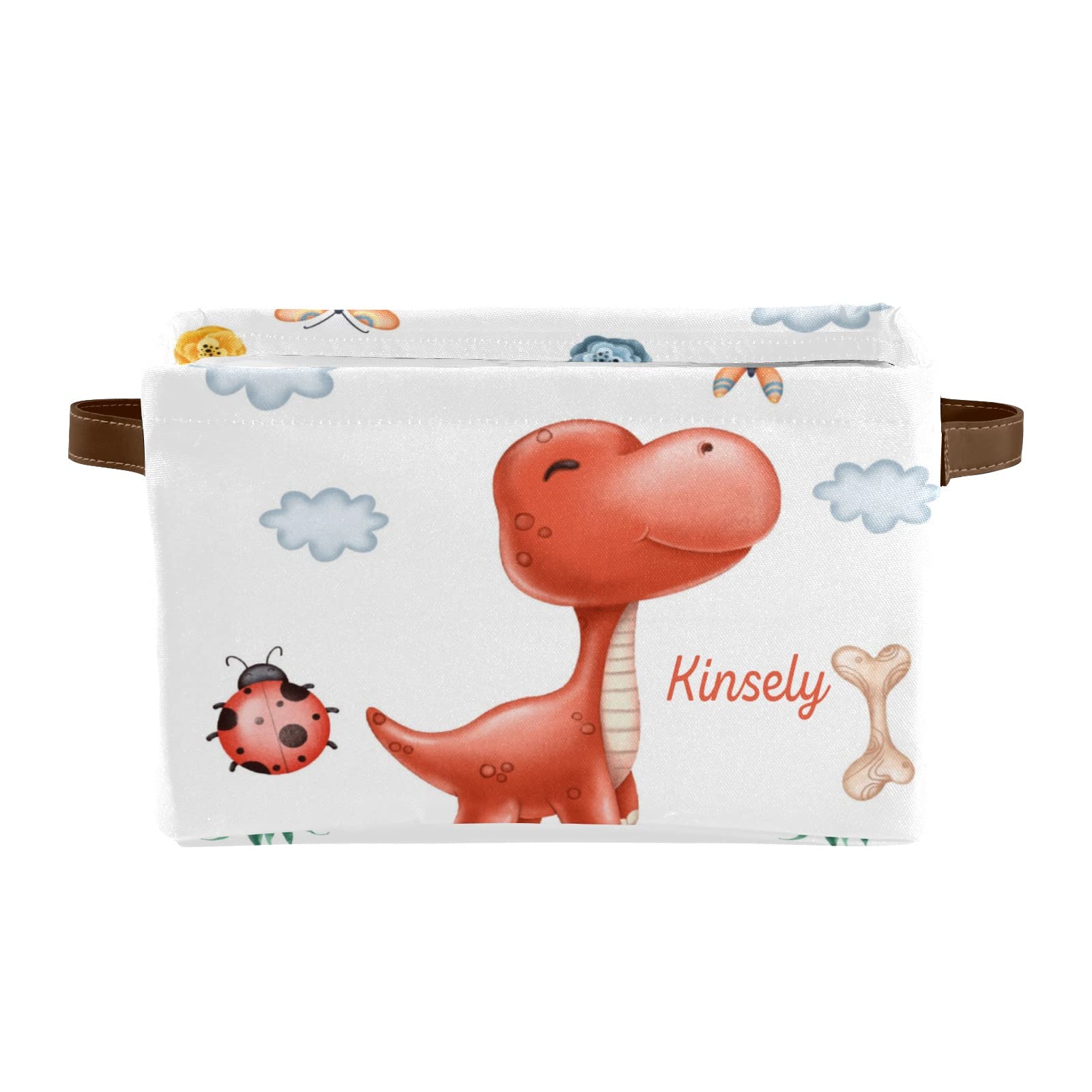 Dinosaur-Themed Storage Basket with Handle - Personalized Organizer Bin for Bedroom, Wardrobe & Nursery - Space-Saving Home Decor (1 Pack) - Perfect for Kids' Room, Closet Organization & Toy Storage