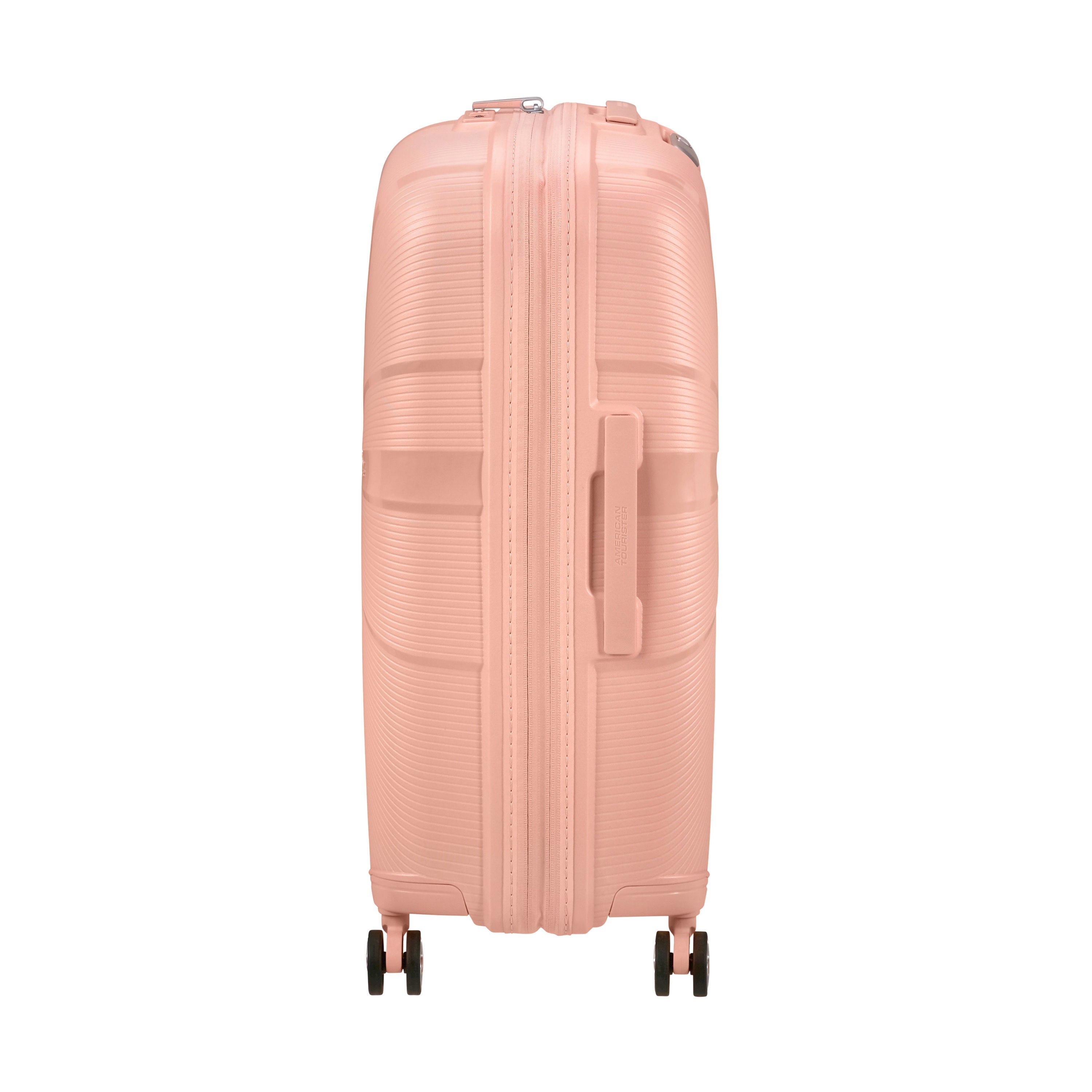 American Tourister StarVibe Spinner Medium Expandable Luggage - Metallic Peach | Lightweight Suitcase for Travel, Business Trips & Vacations | Durable Hardshell Carry-On with 360° Wheels