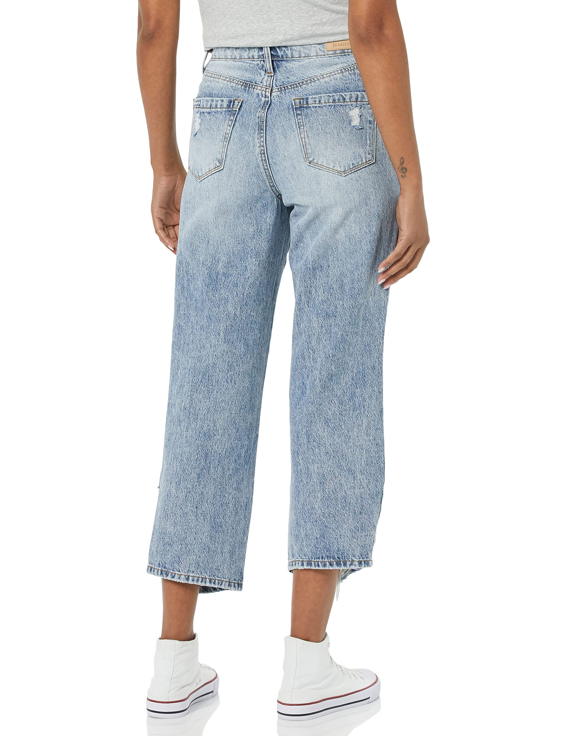 BLANKNYC Women's High Rise Straight Leg Ripped Denim Jeans - Distressed Skinny Jeans for Casual Wear, Street Style & Everyday Outfits