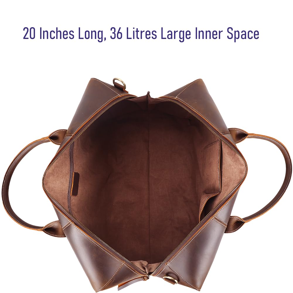 STAR VISTA Trevi 36L Handmade Full Grain Leather Travel Duffel Bag - Airplane Underseat Weekender Overnight Carry On for Men & Women, Gym Bag, Sports Bag with YKK Zippers - Perfect for Business Trips, Weekend Getaways & Gym Workouts