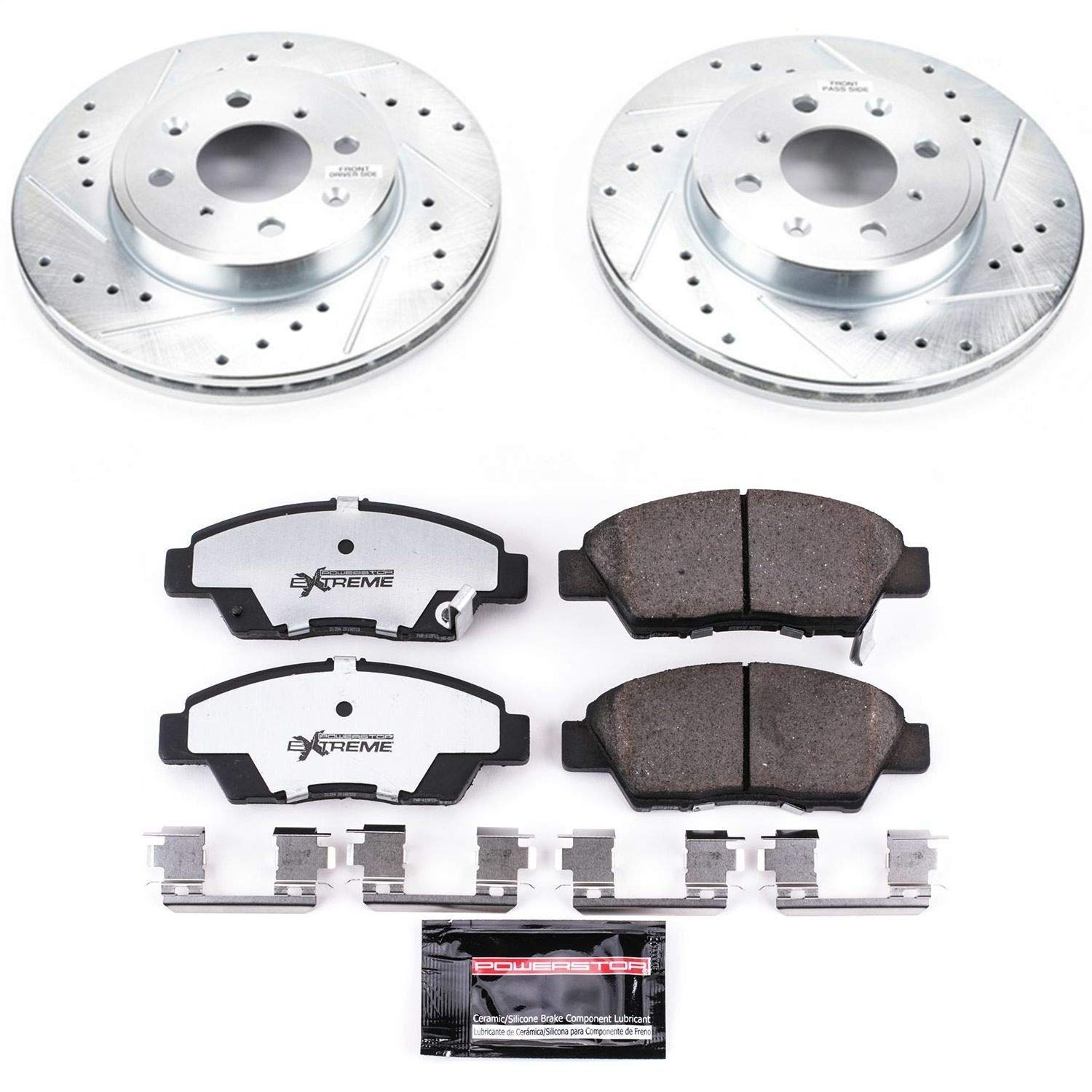 Power Stop K7032-26 Z26 Carbon Fiber Brake Pads & Drilled Slotted Rotors Kit - Compatible with 2015-2020 Honda Fit | High-Performance Braking for Daily Commute & City Driving | Perfect for Stop-and-Go Traffic & Enhanced Safety