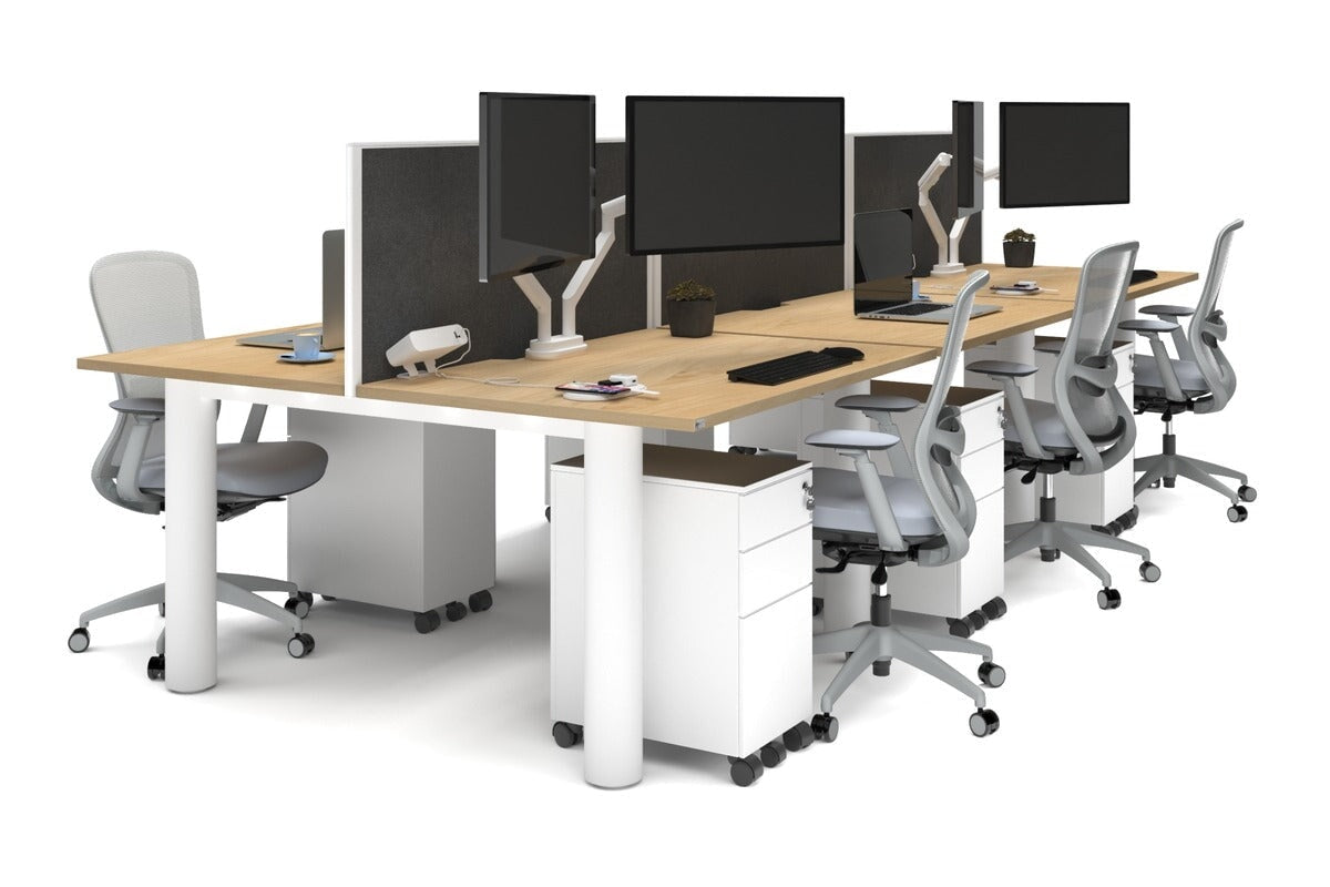 Quadro Cylinder Leg 6-Person Office Workstation Desk - 1200L x 800W with Cable Management Scallop - Perfect for Open Office Layouts & Collaborative Workspaces