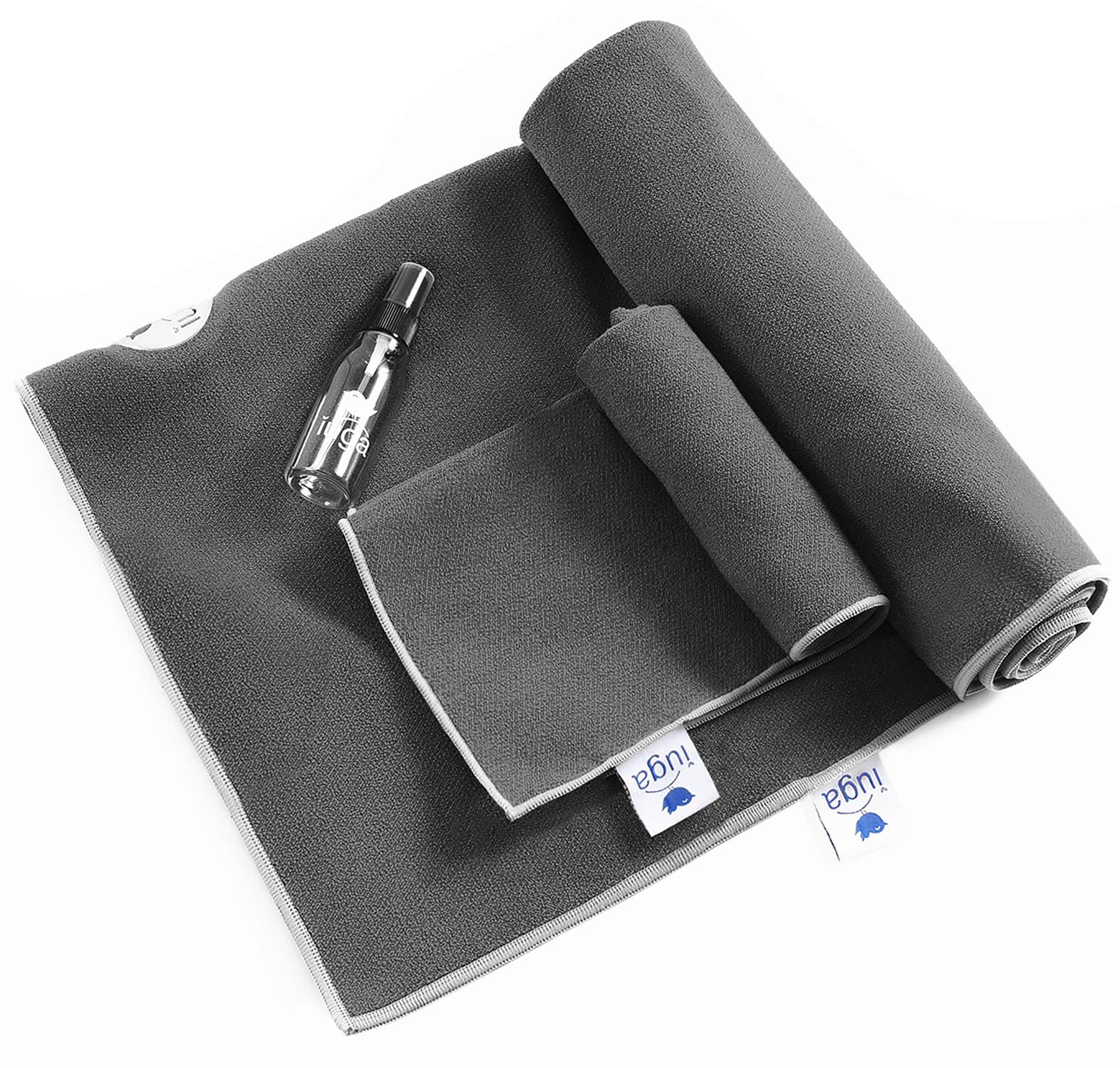 **IUGA Non-Slip Extra Thick Hot Yoga Towel Set - Super Absorbent & Quick Dry Yoga Mat Towel + Hand Towel 2-in-1 with Corner Pockets | Perfect for Bikram, Ashtanga & Hot Yoga Classes**