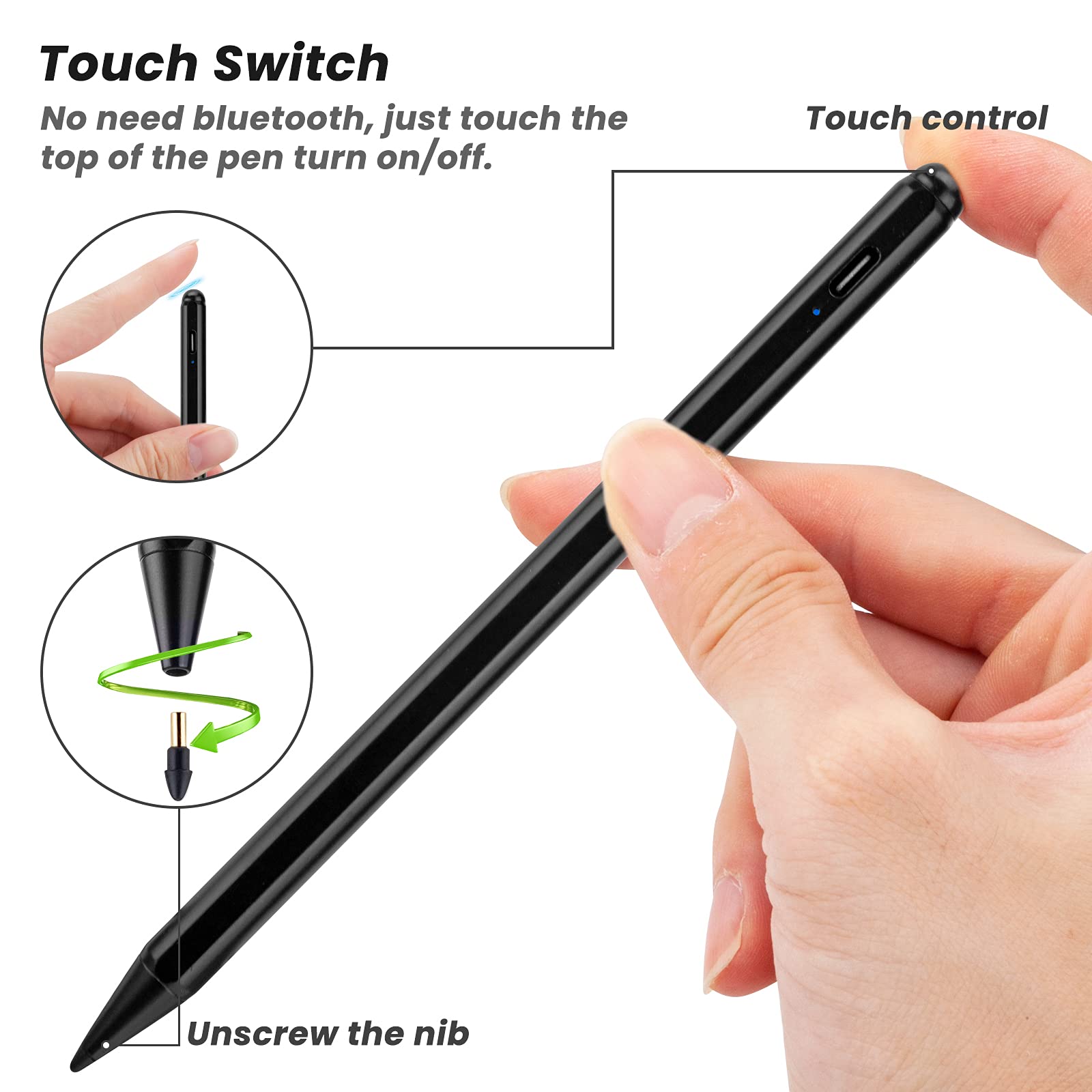 Apple Pencil 2nd Generation Compatible Stylus Pen for iPad Air 5th/4th/3rd Gen - Palm Rejection & Precision Tip - Perfect for Drawing, Note-Taking & Digital Art (Black)