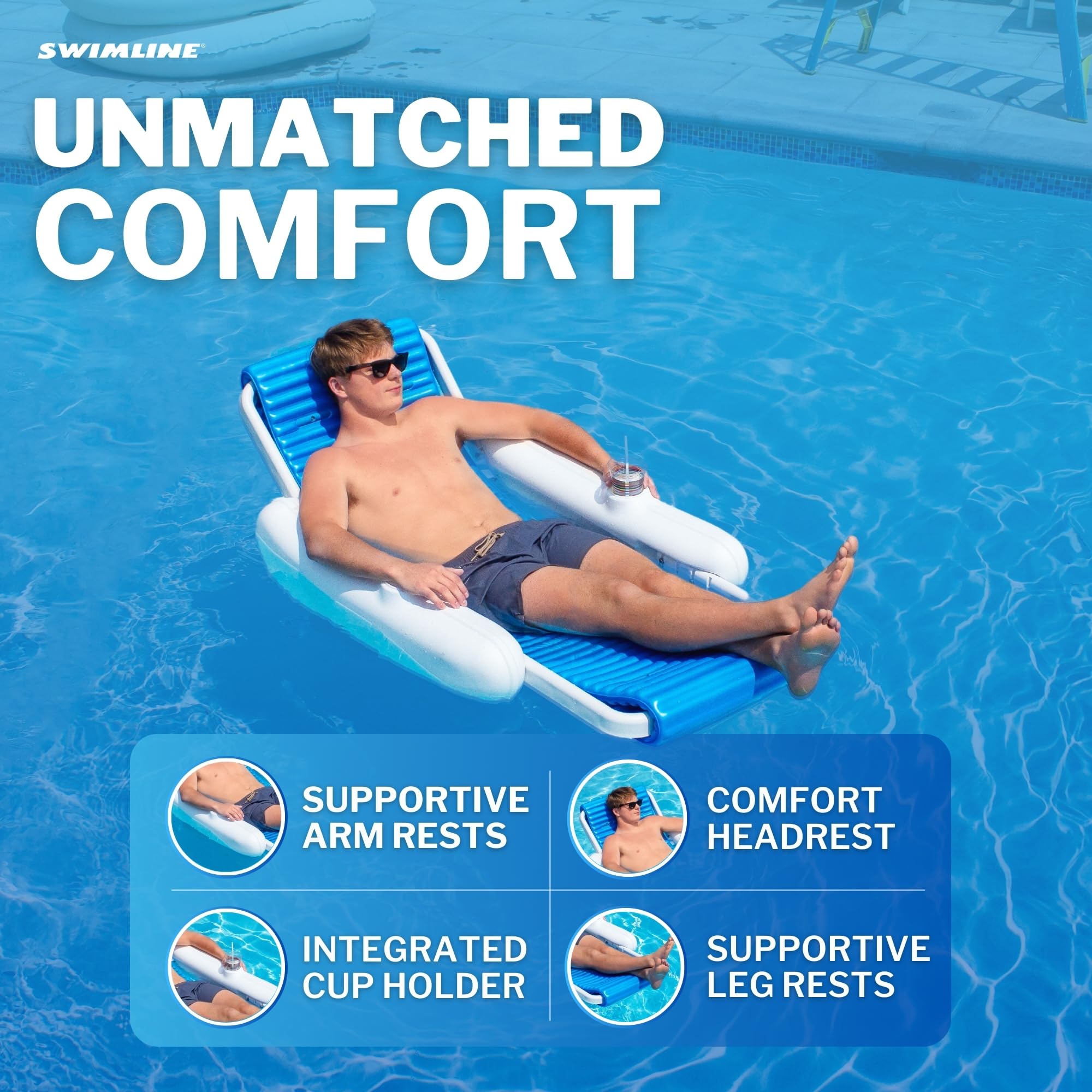 SWIMLINE ORIGINAL 10030M Sunchaser EVA Float Luxury Pool Lounger Chair - Premium Molded Frame & Pontoon Design for Adults - Durable Inflatable Pool Floats for Relaxation - Perfect for Swimming Pools, Lakes, and Beach Vacations