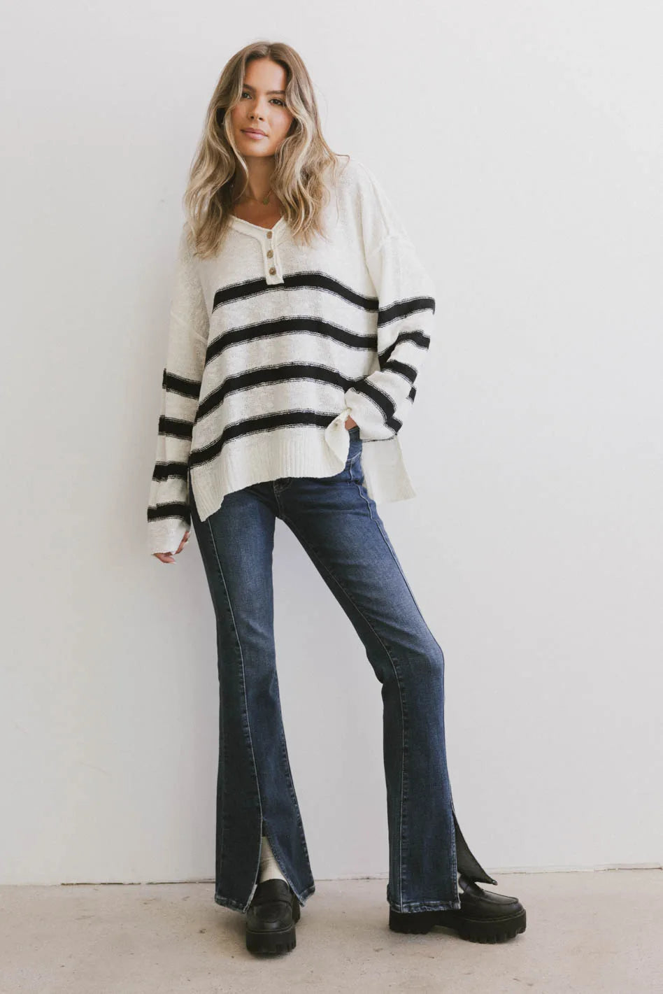 Gracia Striped Sweater Top in Cream | Women's Casual Knit Pullover | Perfect for Fall Outfits & Cozy Coffee Dates
