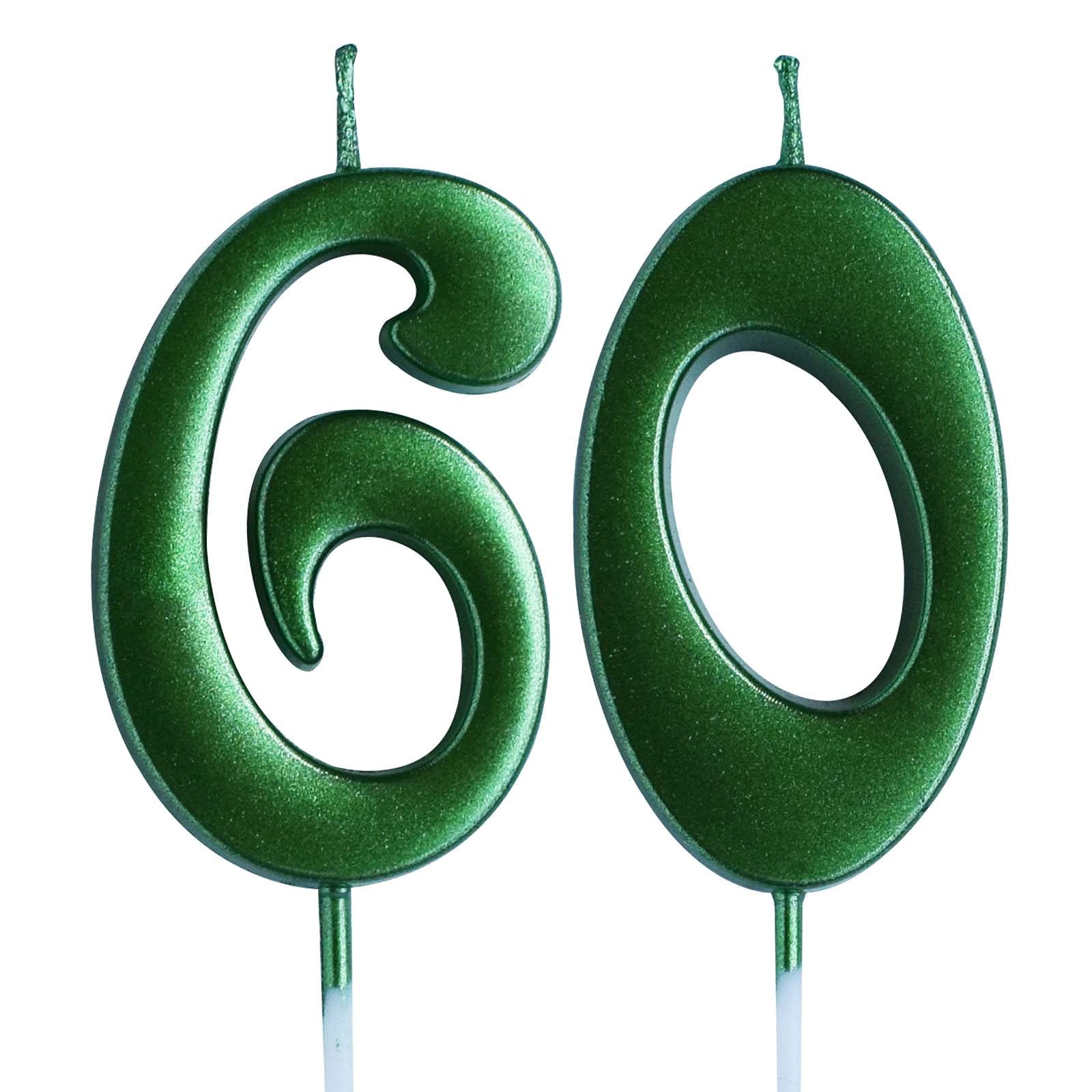 60th Birthday Candles - Green Number 60 Cake Topper for Women & Men | Party Decorations & Supplies | Perfect for Milestone Celebrations, Retirement Parties & Anniversary Cakes