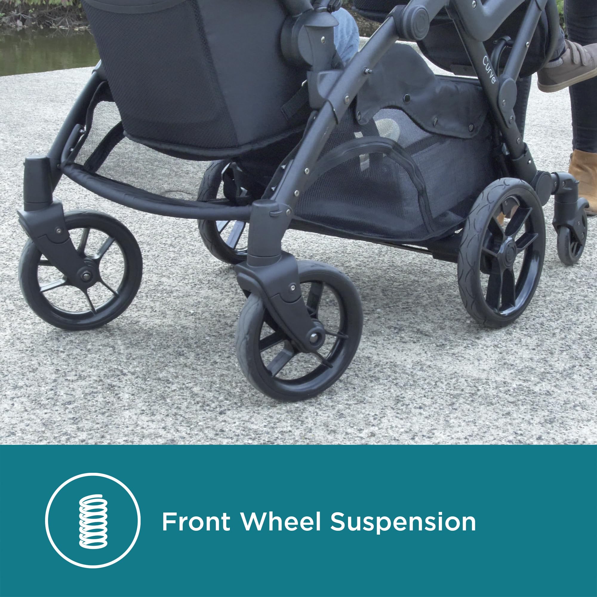 Contours Curve V2 Convertible Modular Tandem Double Stroller for Baby & Toddler - Reversible Seats, 360° Swivel Wheels, Car Seat Compatible | Easy Fold Design for Compact Storage | Perfect for Twins, Siblings or Daycare Use | Durable Black Frame for Urban & Suburban Adventures