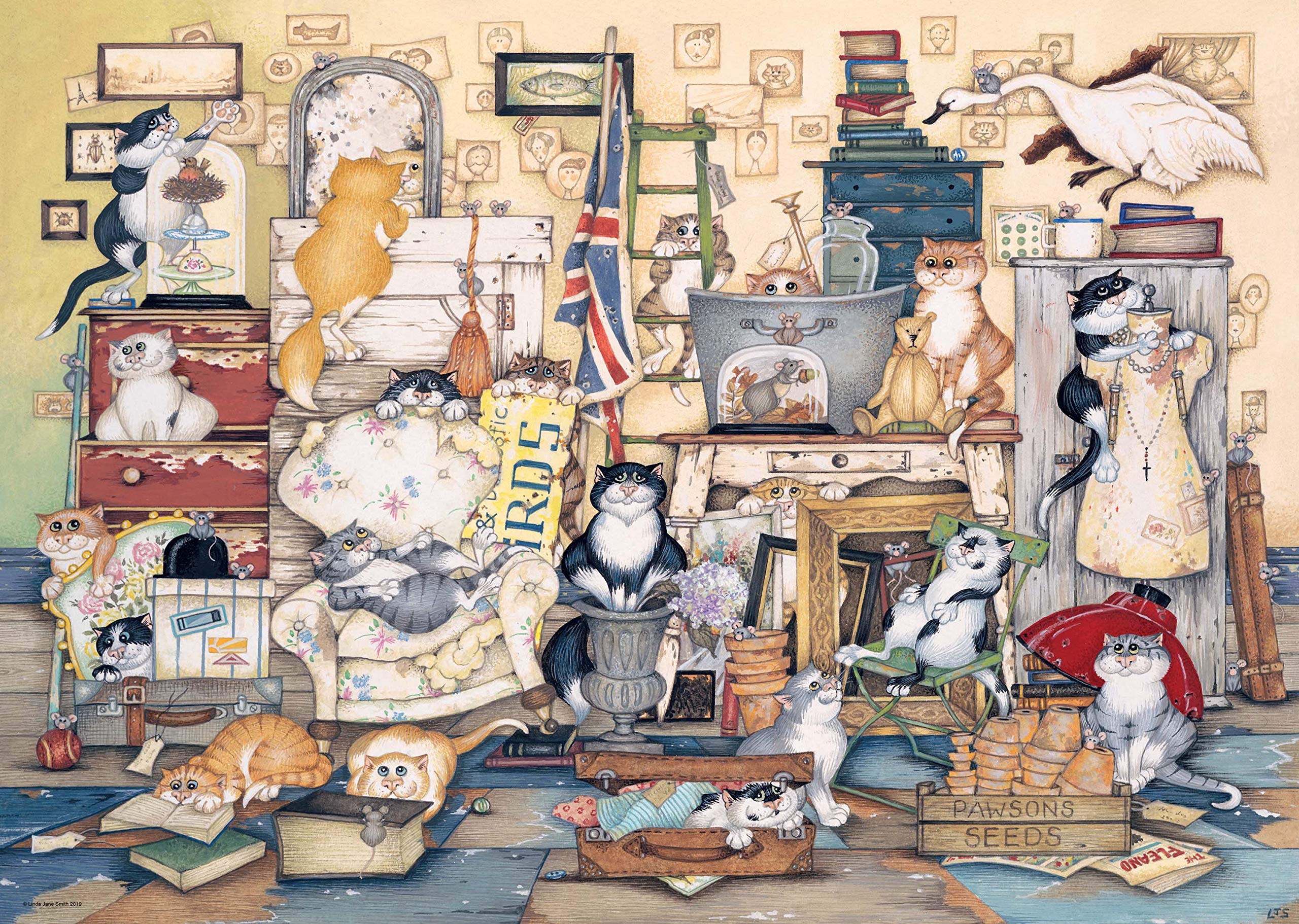 Ravensburger Crazy Cats Vintage No.8 Go Salvage Hunting 1000-Piece Jigsaw Puzzle for Adults & Kids Ages 12+ - Perfect for Family Game Nights & Stress Relief