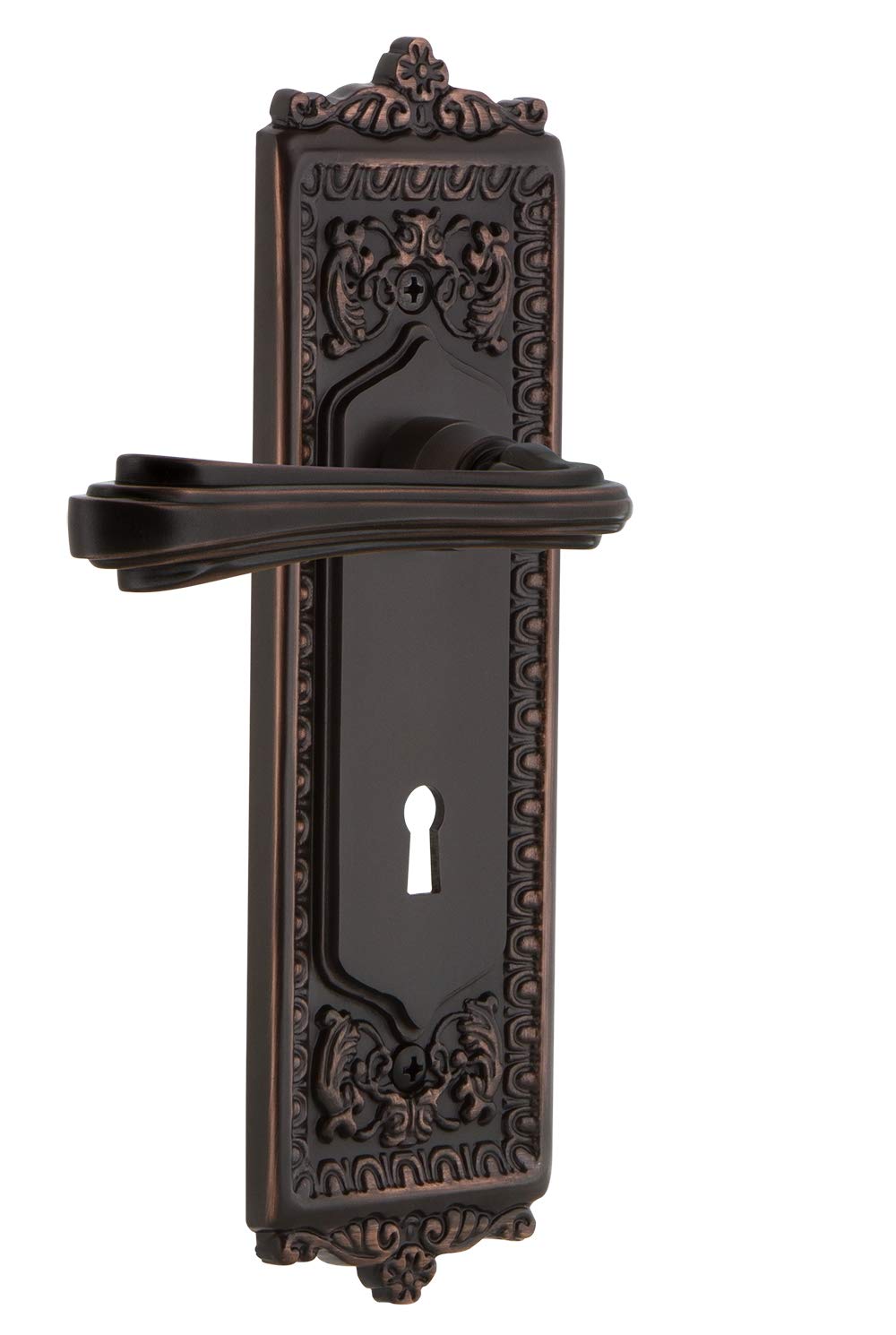 Nostalgic Warehouse Egg & Dart Plate Single Dummy with Keyhole Fleur Lever in Timeless Bronze - Vintage Style Door Hardware for Classic Home Decor & Restoration Projects