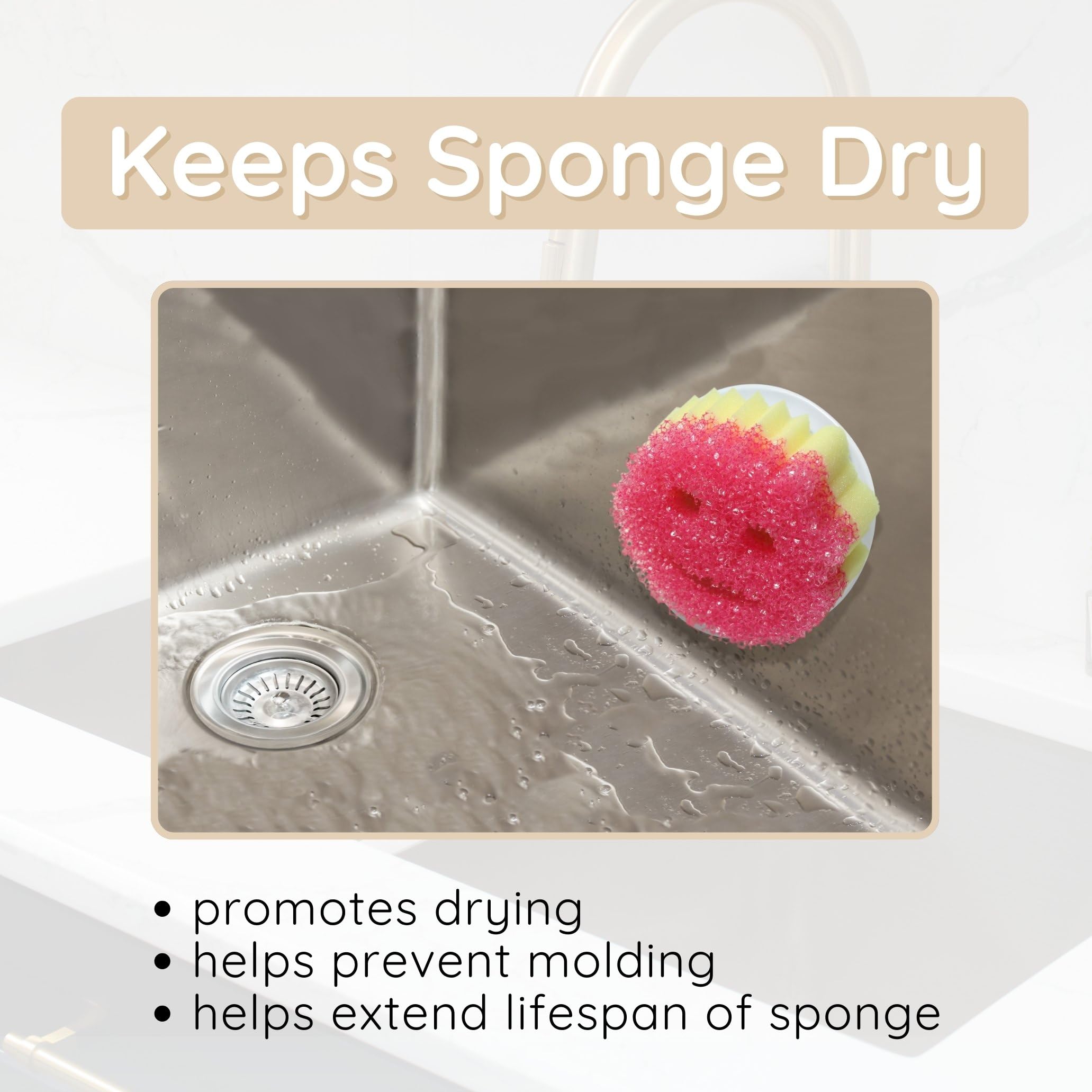 The Daddy Caddy - 2 Pack White Kitchen Sink Sponge Holder with Strong Suction Cup - Smiley Face Organizer for Sponges & Scrubbers - Keeps Countertops Clean & Dry - Perfect for Kitchen, Bathroom, and Office Sink Organization