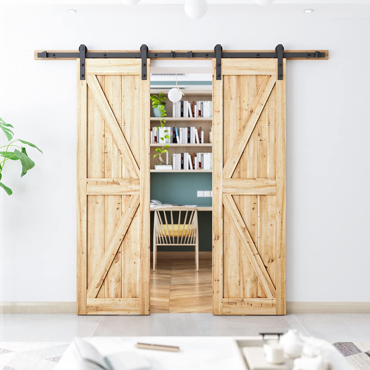 SMARTSTANDARD 9FT Heavy Duty Double Door Sliding Barn Door Hardware Kit - Easy Installation with Step-by-Step Guide for 27