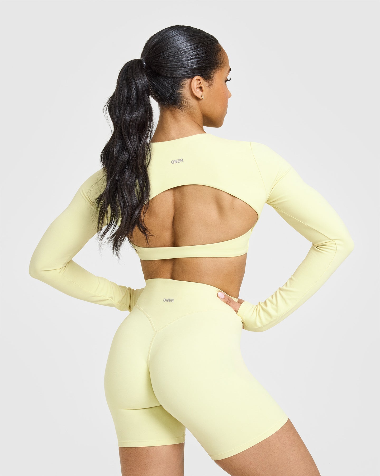 SoftMotion™ Long Sleeve Crop Top for Women - Stretchy Comfort Fit Pastel Yellow Shirt | Perfect for Yoga, Workouts & Casual Wear