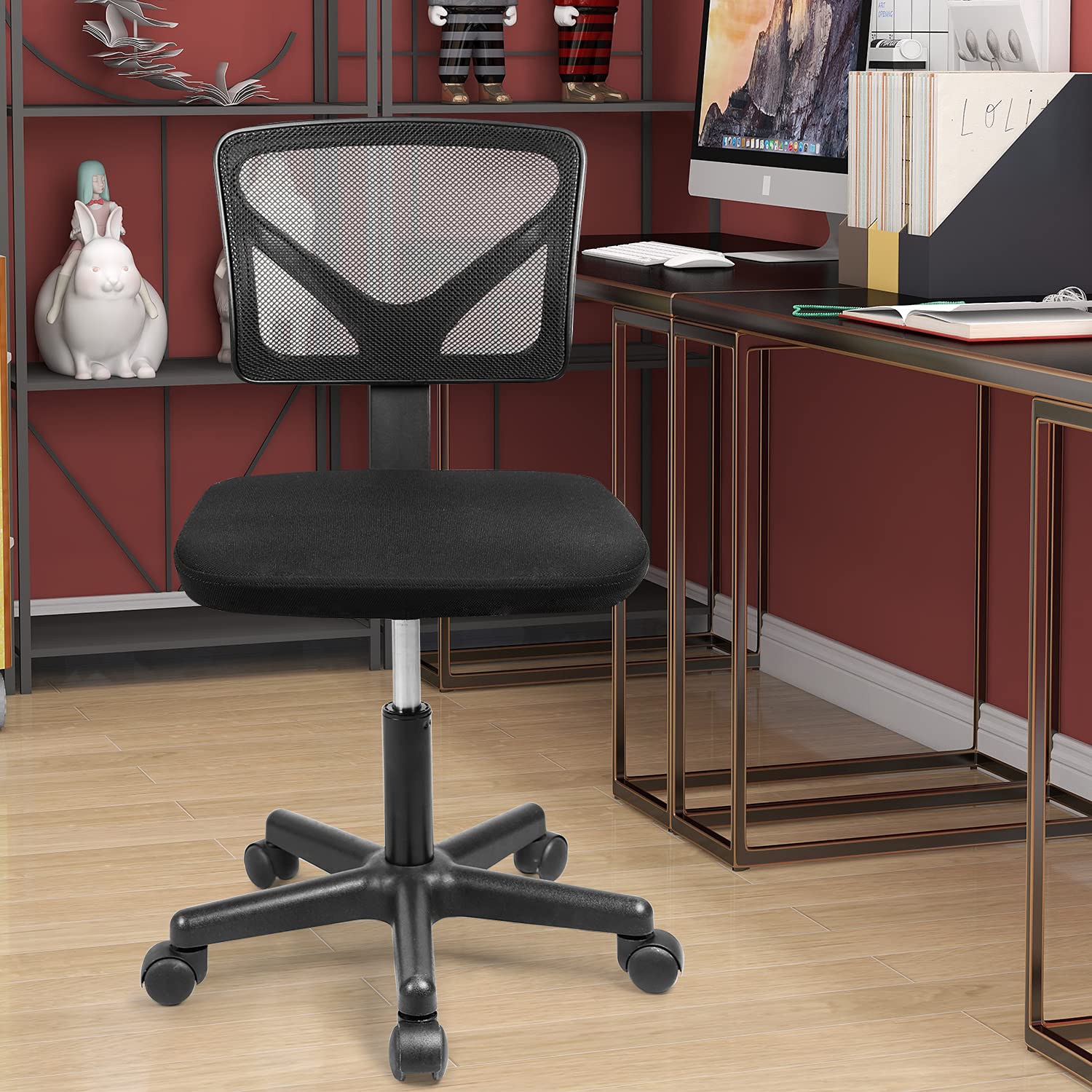 Yangming Armless Mesh Office Chair - Adjustable Swivel Task Chair with Mid Back Support, Black Computer Desk Chair for Small Spaces | Perfect for Home Office, Study & Workspace