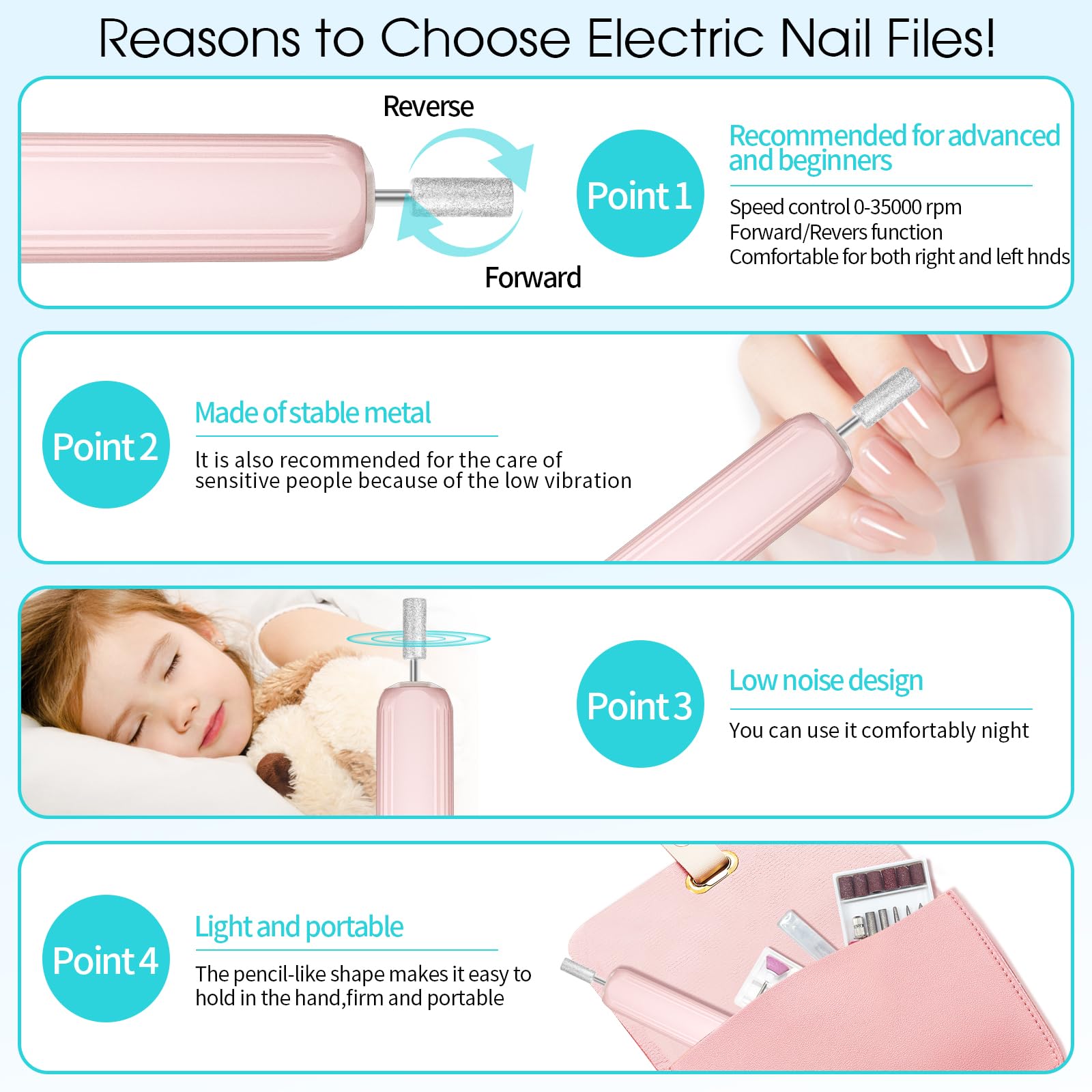 Professional Cordless Electric Nail Drill Kit - Rechargeable Manicure & Pedicure Set with 3 Speed Settings for Thick Nails, Toenails & Cuticles | Perfect for Home Salon, DIY Nail Care & Professional Use